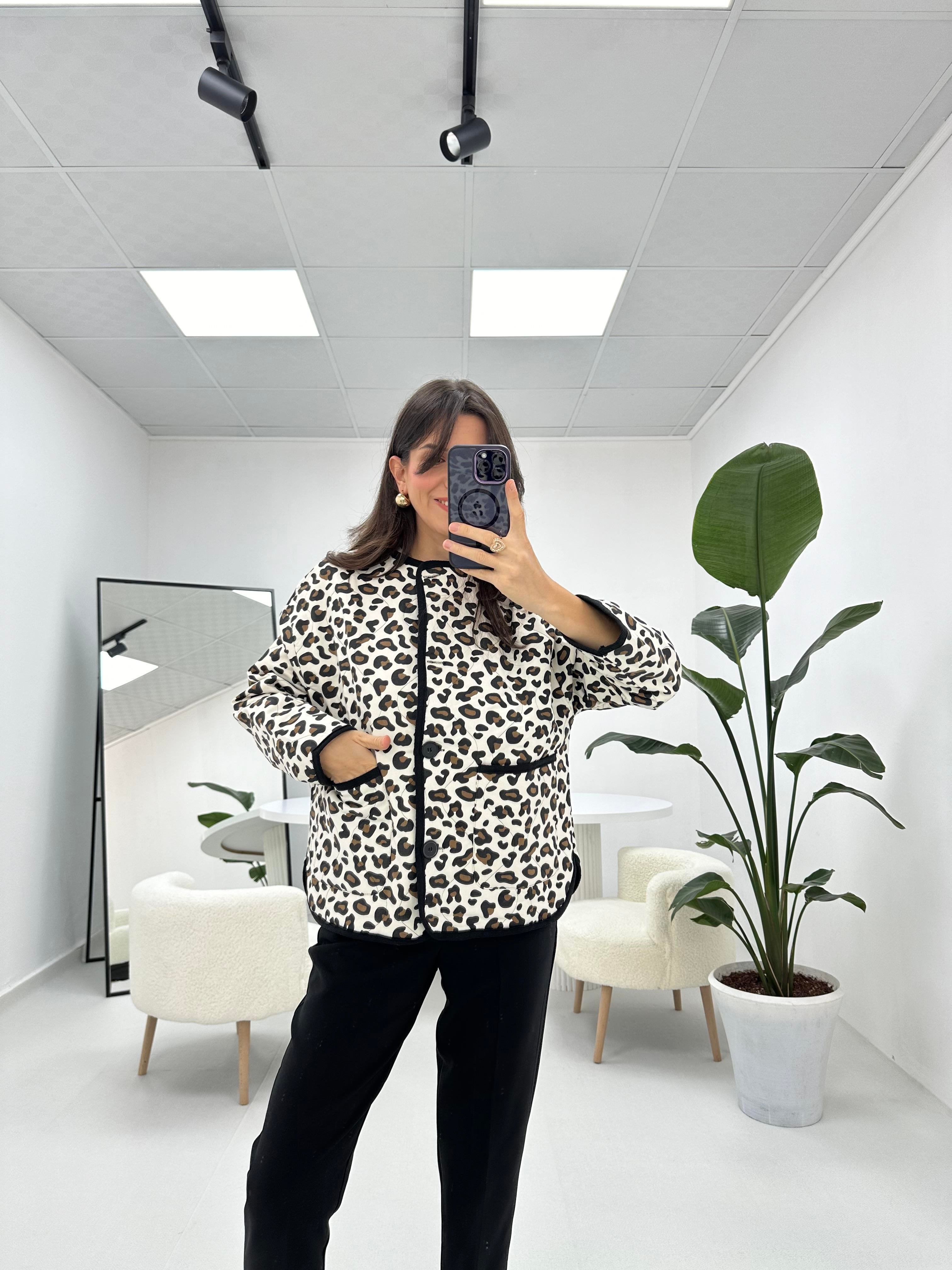 Leopar Desenli Bomber Ceket 