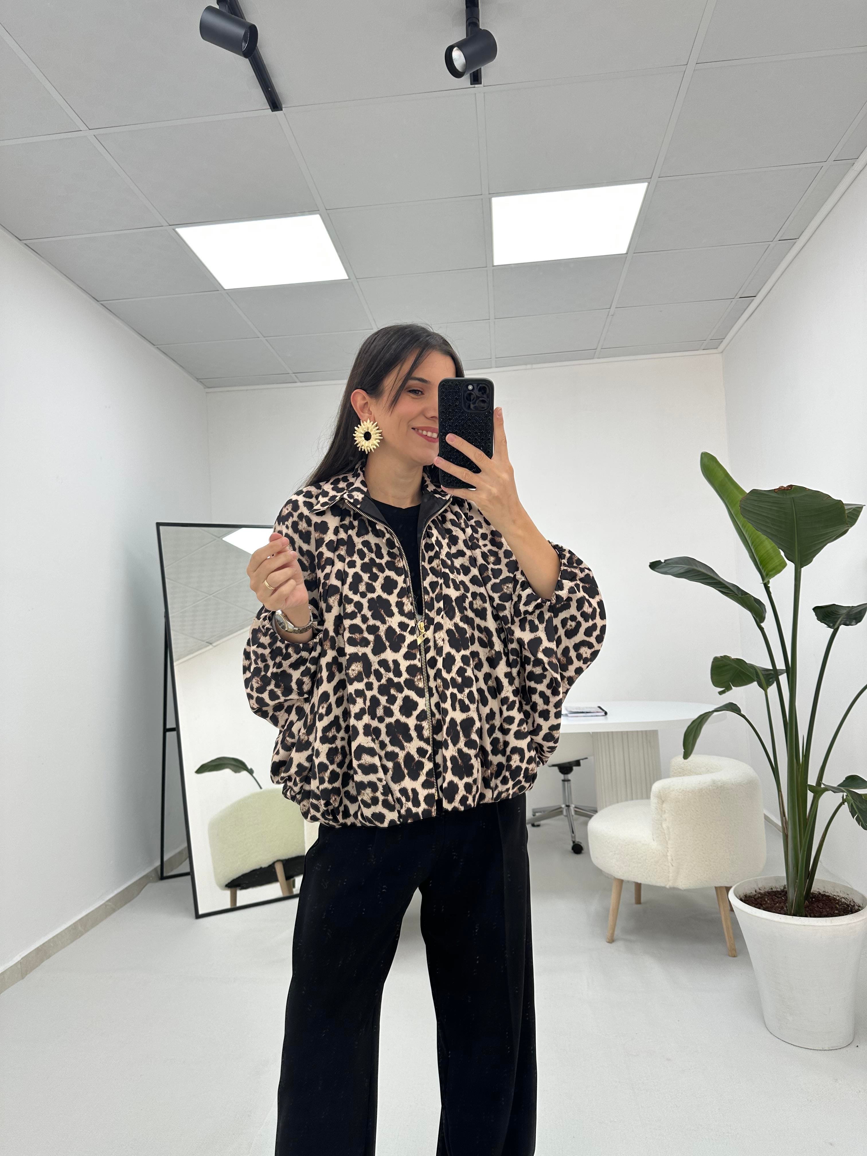 Leopar Desenli Bomber Ceket 