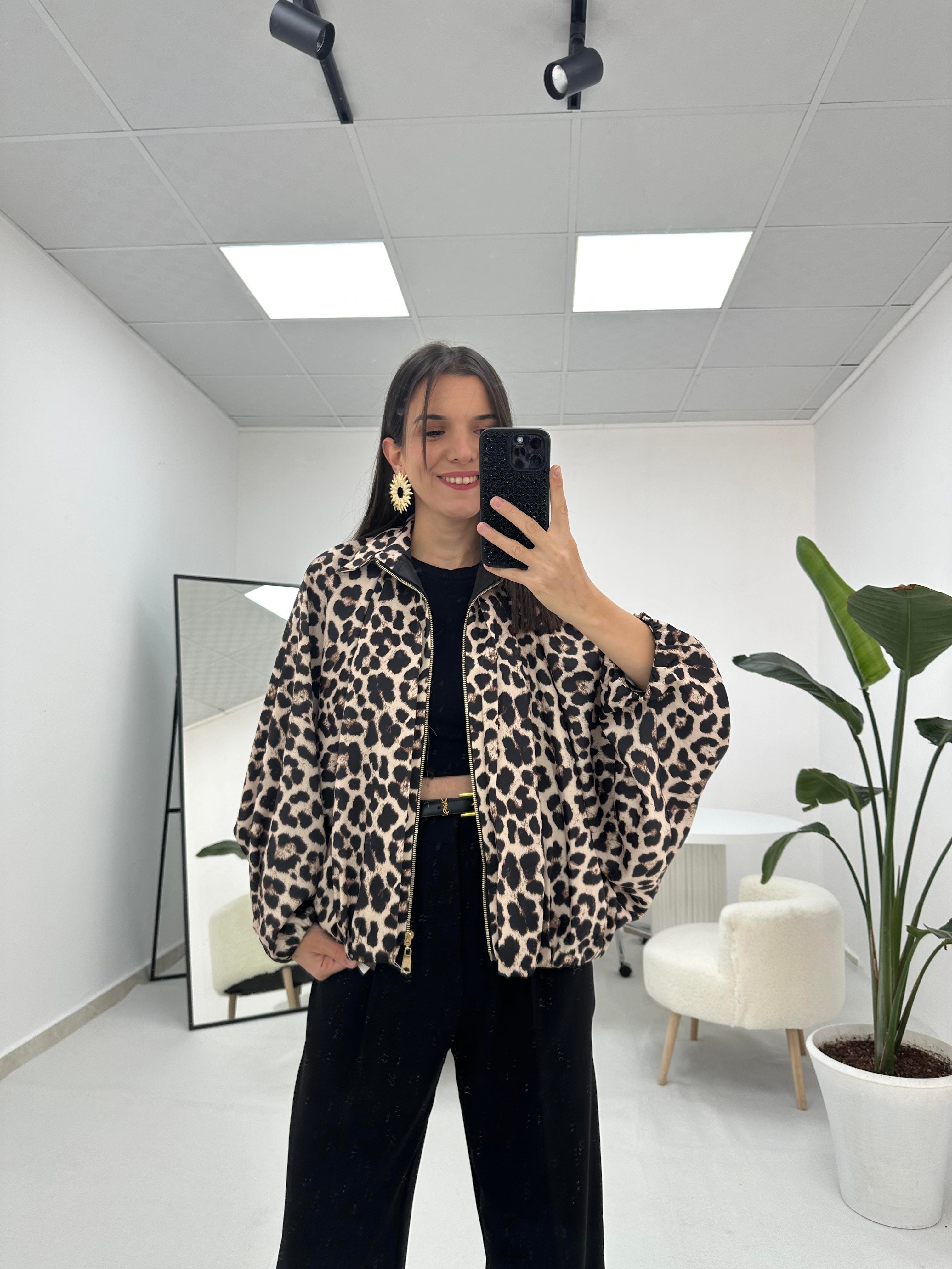 Leopar Desenli Bomber Ceket 