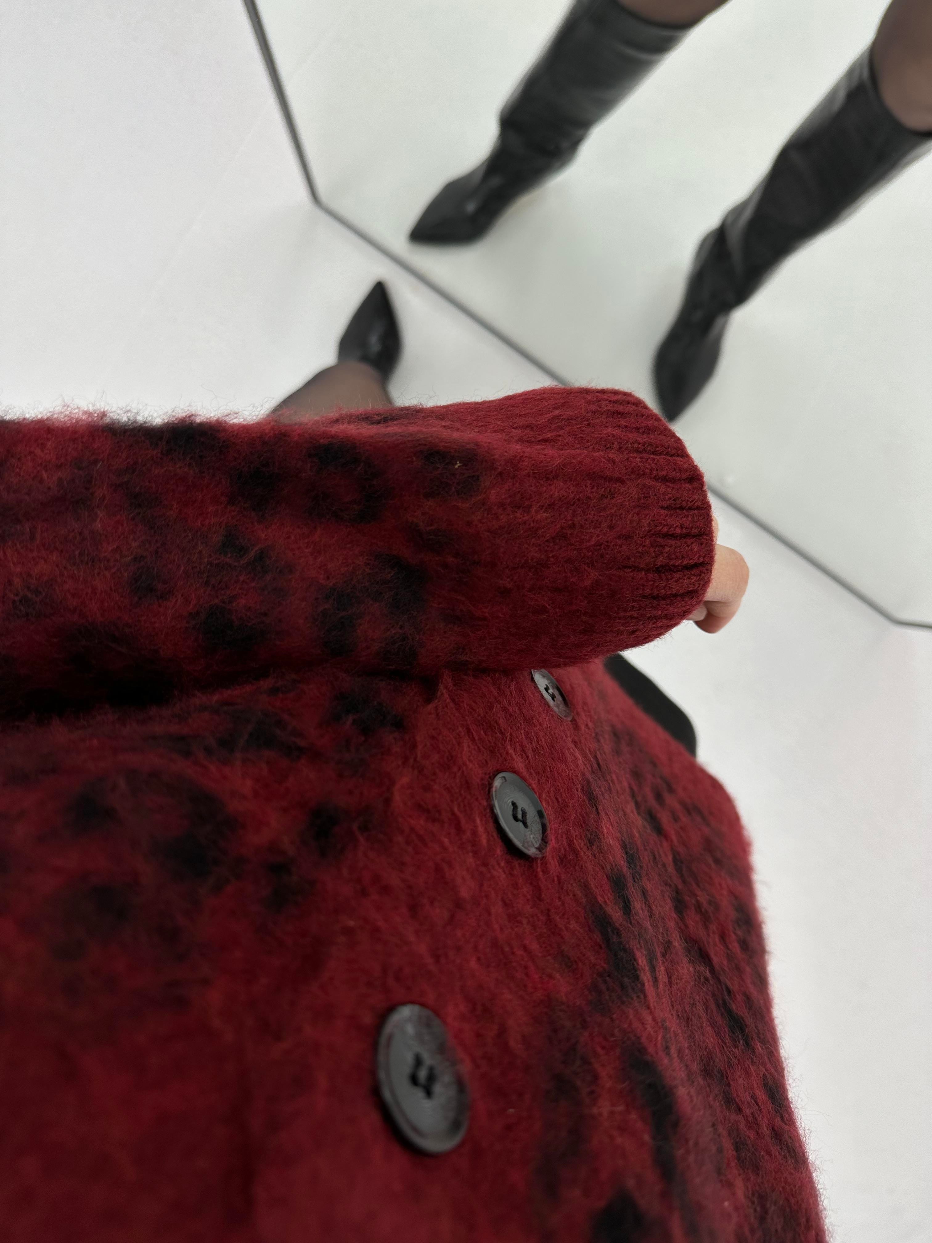 Leopar Desenli Bordo Hırka 