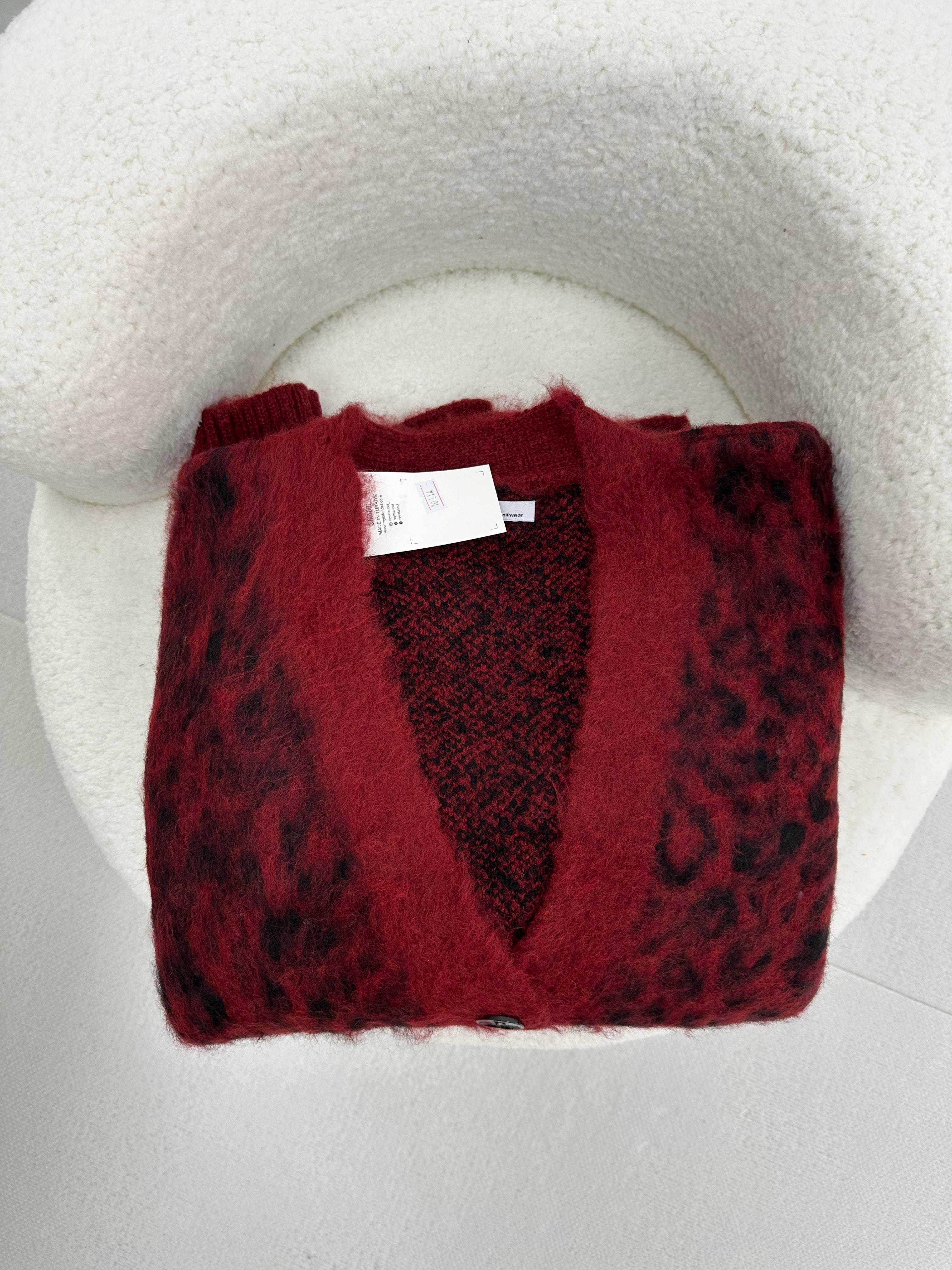 Leopar Desenli Bordo Hırka 