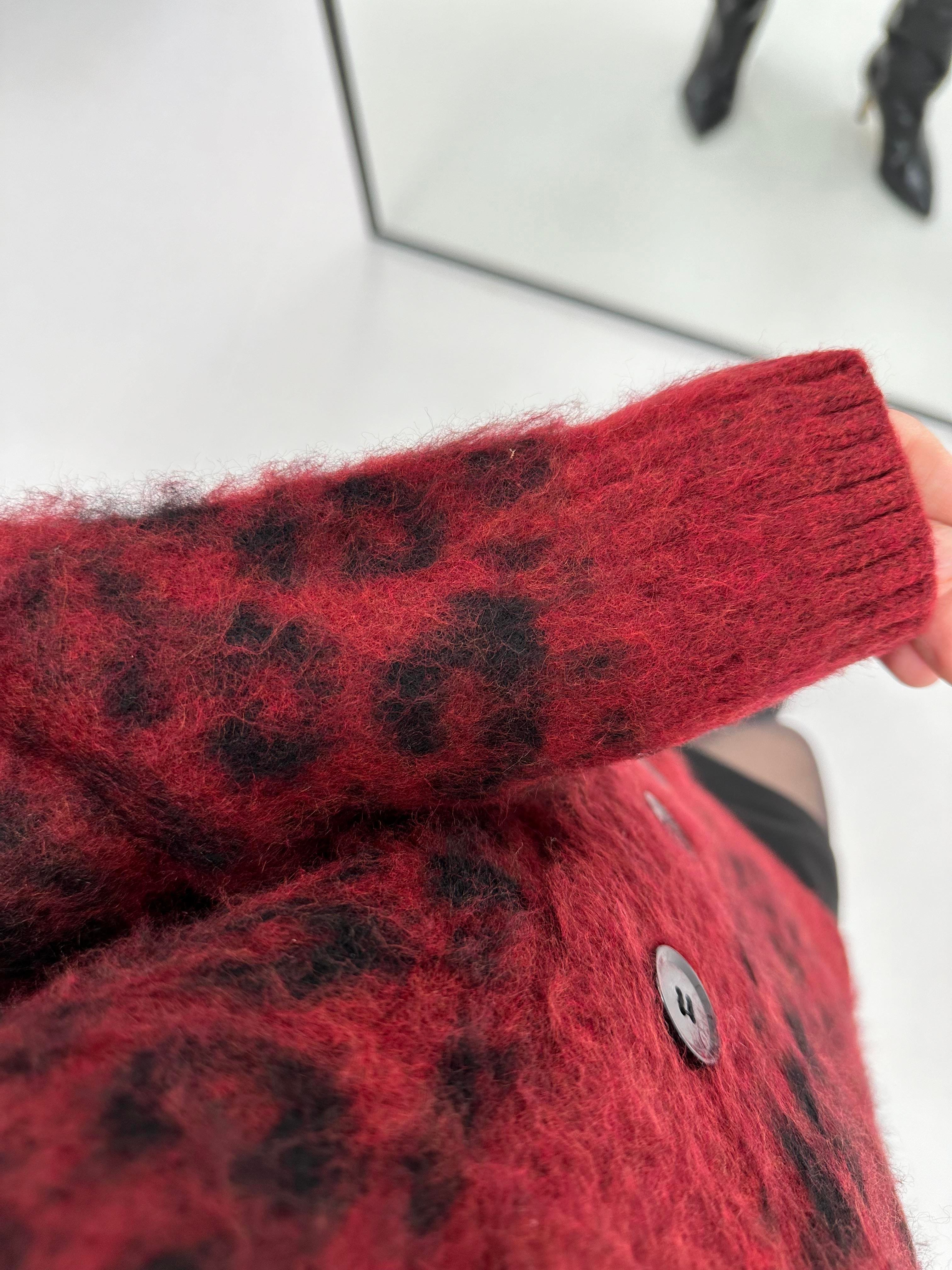Leopar Desenli Bordo Hırka 