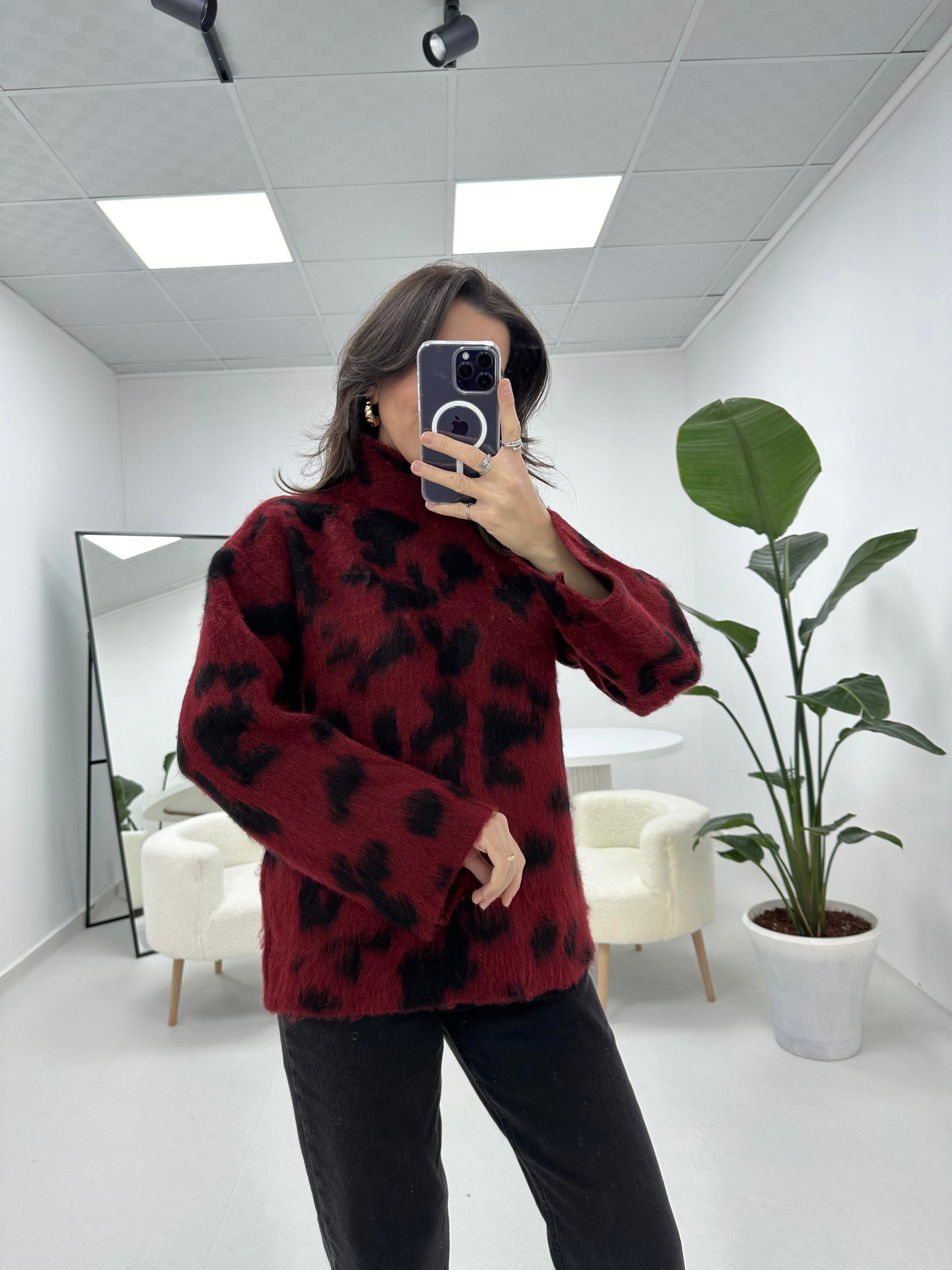 Leopar Desenli Bordo Kazak 