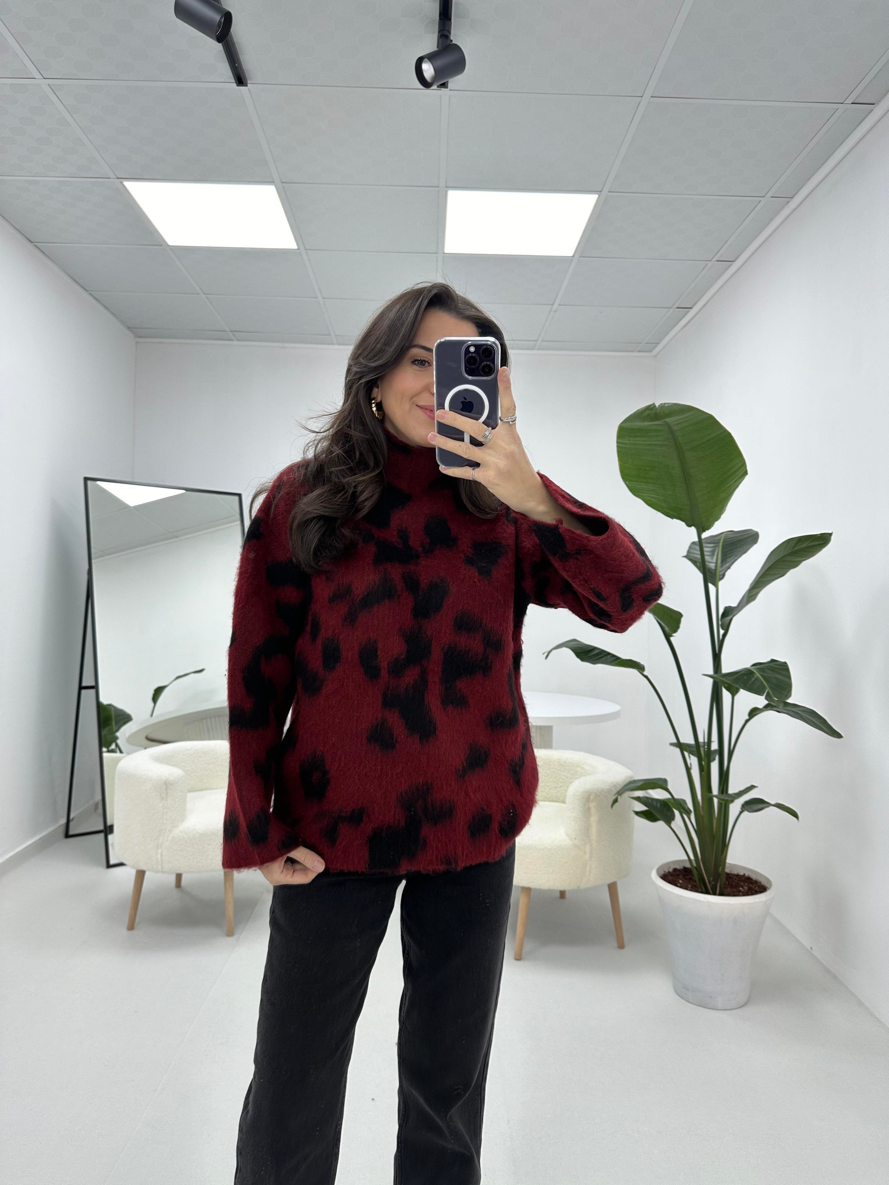 Leopar Desenli Bordo Kazak 