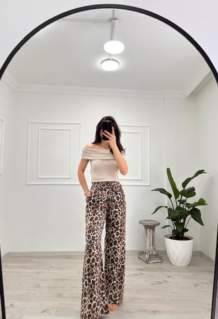 Leopar Desenli Dökümlü Pantolon