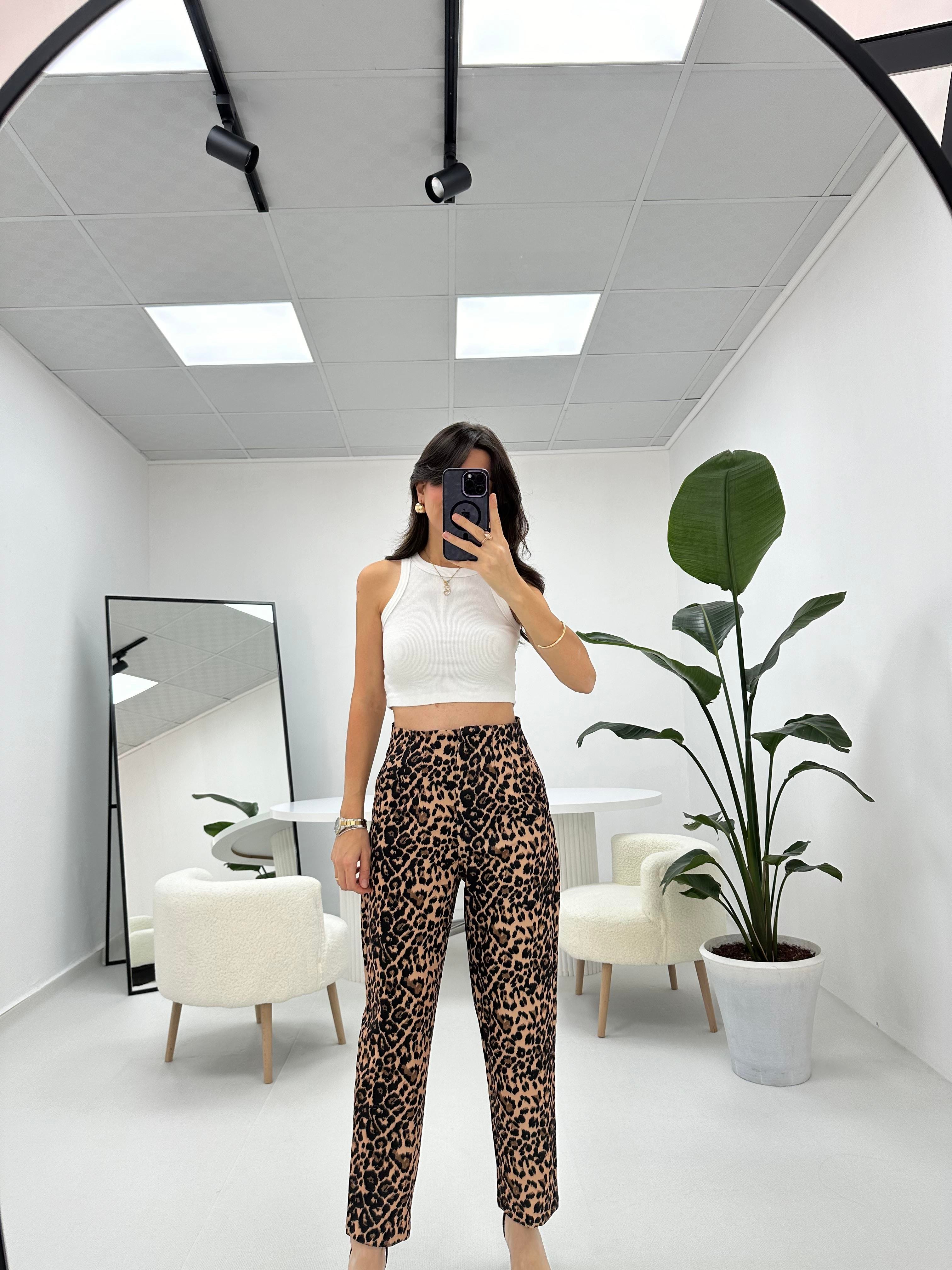 Leopar Desenli Flato Pantolon 