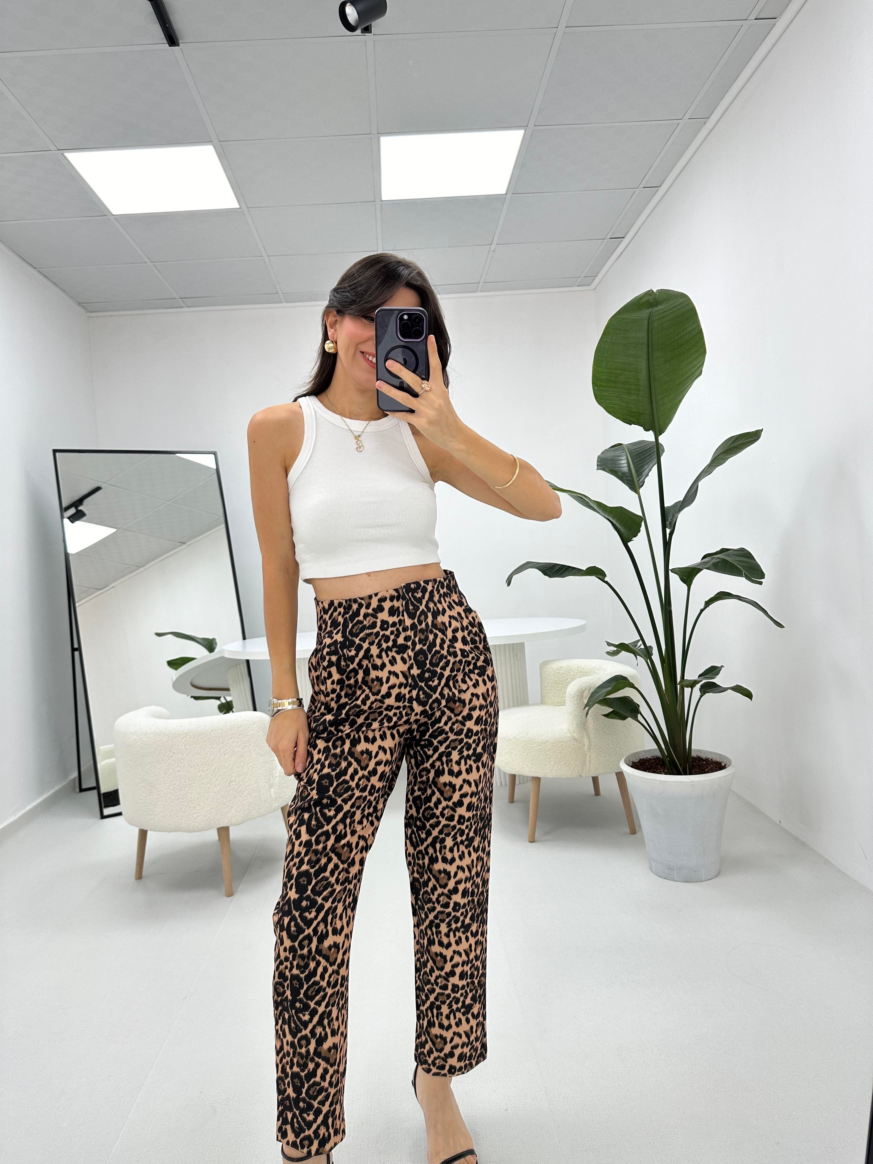 Leopar Desenli Flato Pantolon 