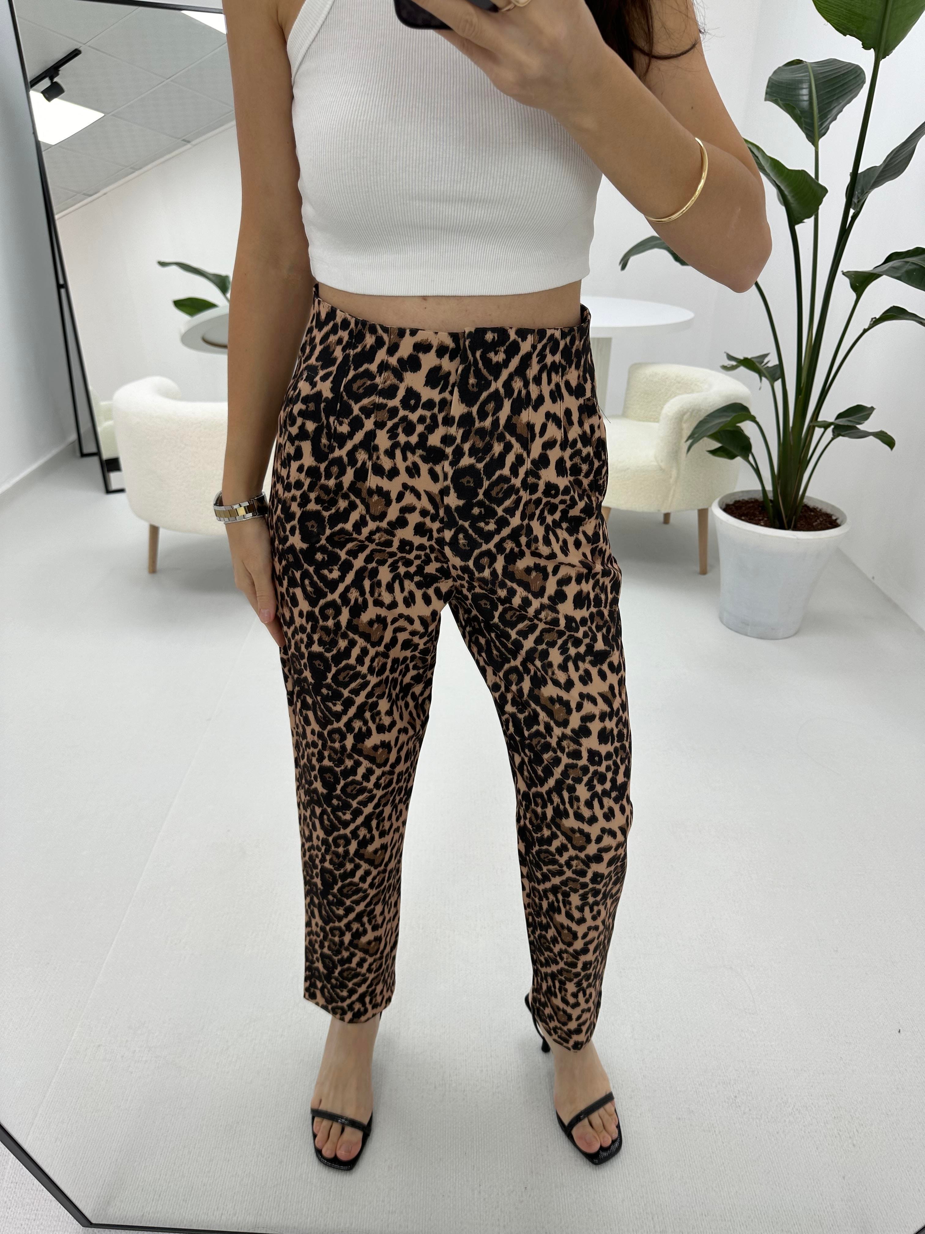 Leopar Desenli Flato Pantolon 