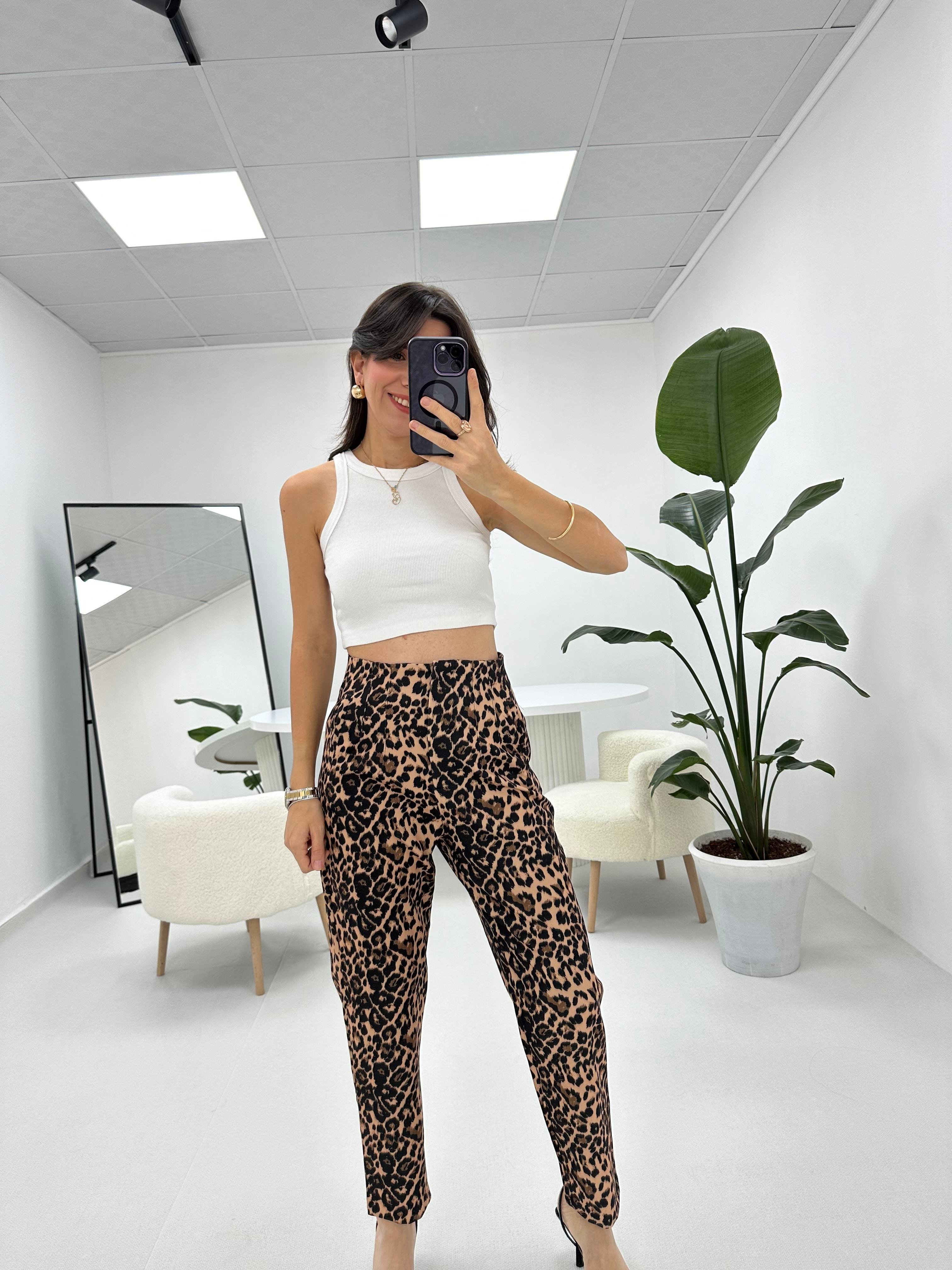 Leopar Desenli Flato Pantolon 