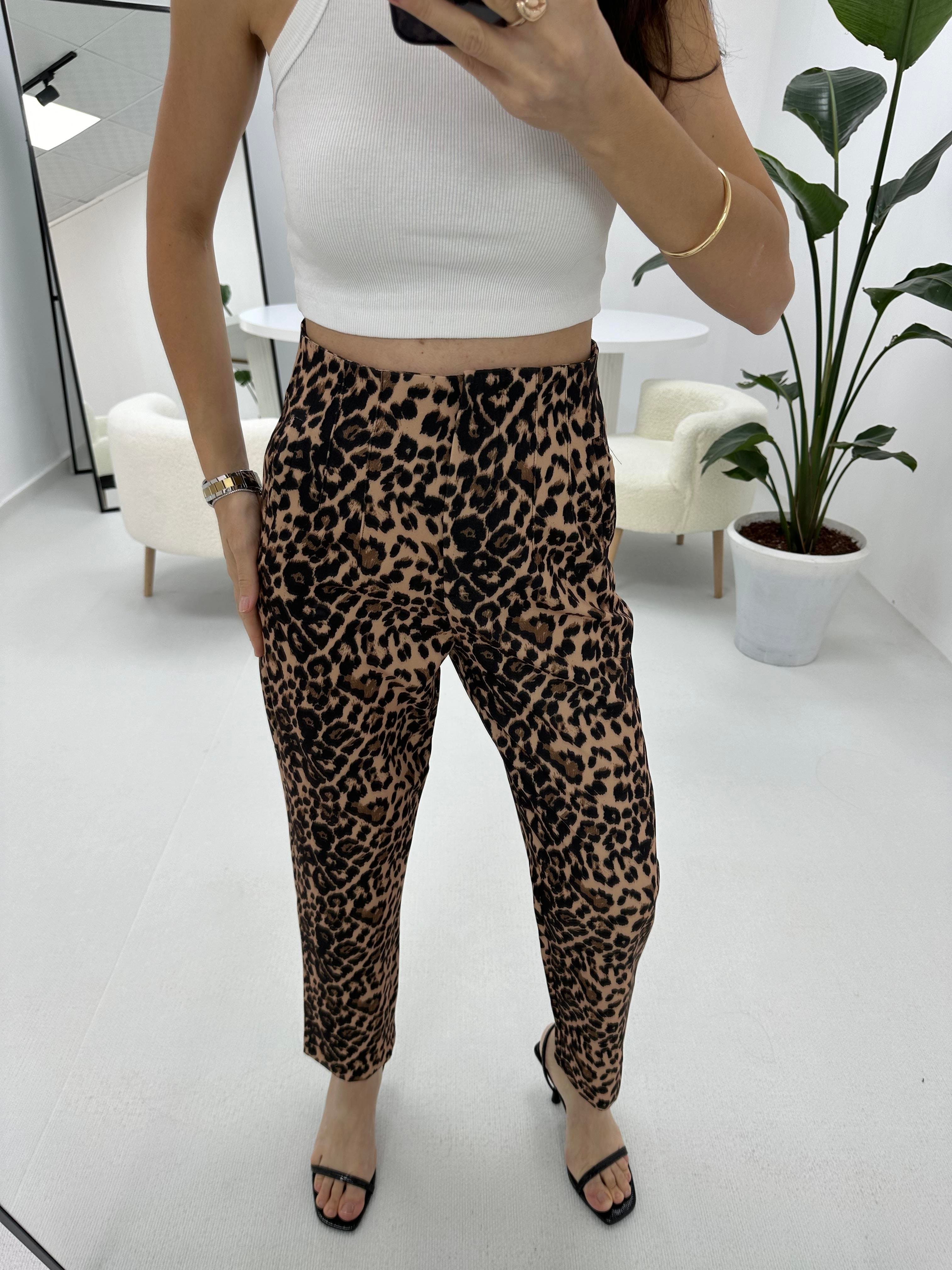 Leopar Desenli Flato Pantolon 