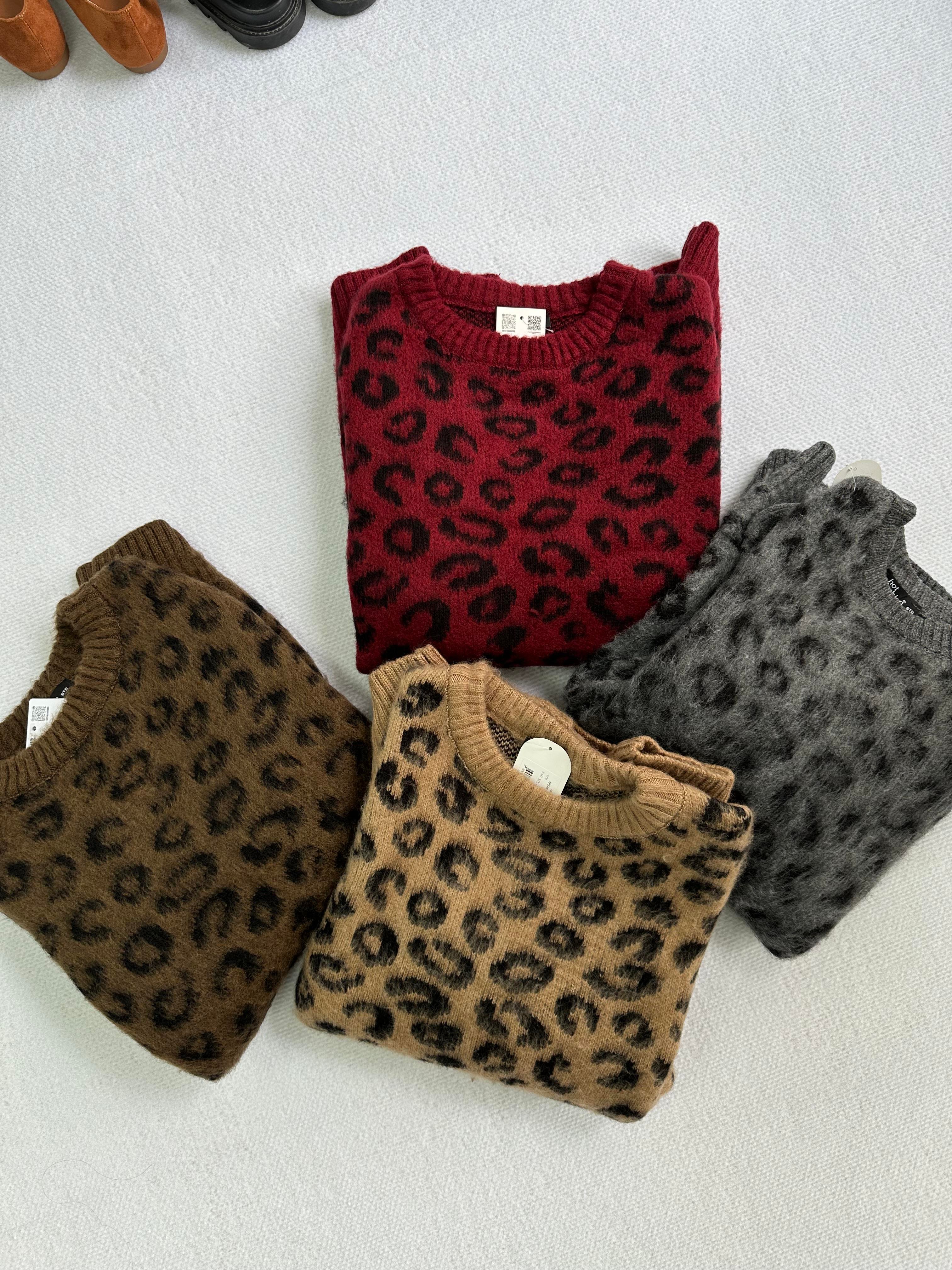 Leopar Desenli Şardonlu Bordo  Kazak