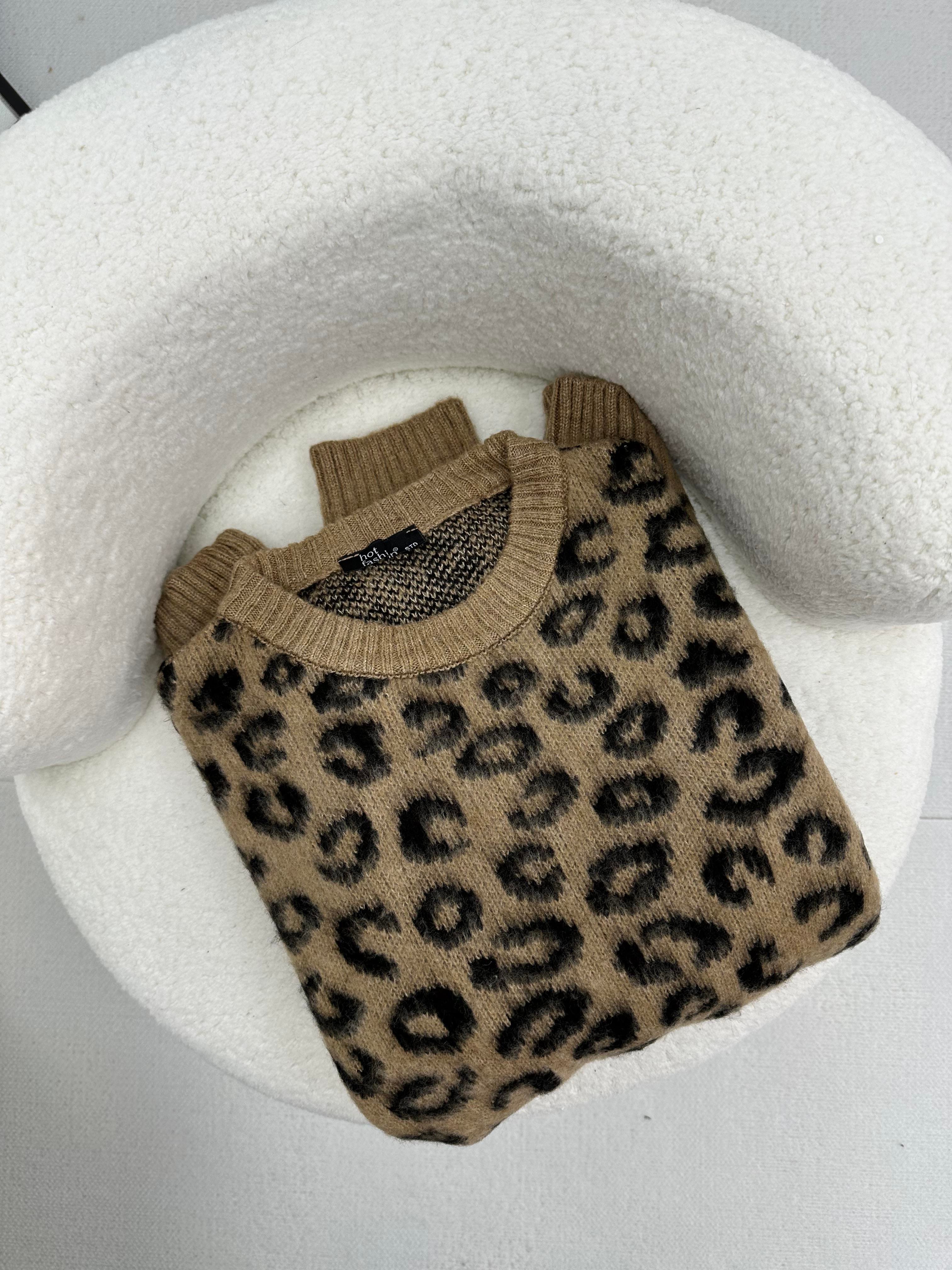 Leopar Desenli Şardonlu Camel Kazak