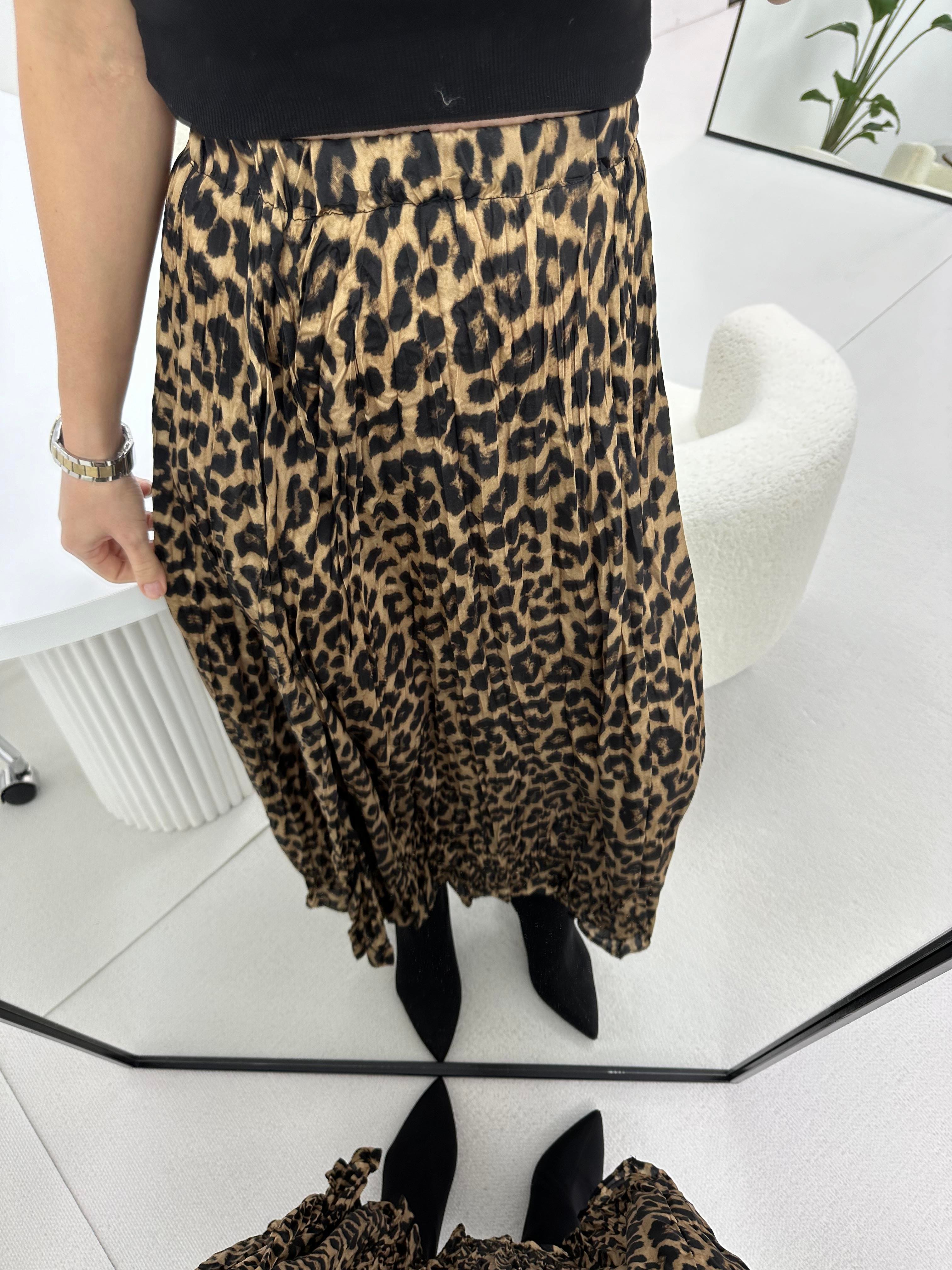Leopar Desenli Saten Etek