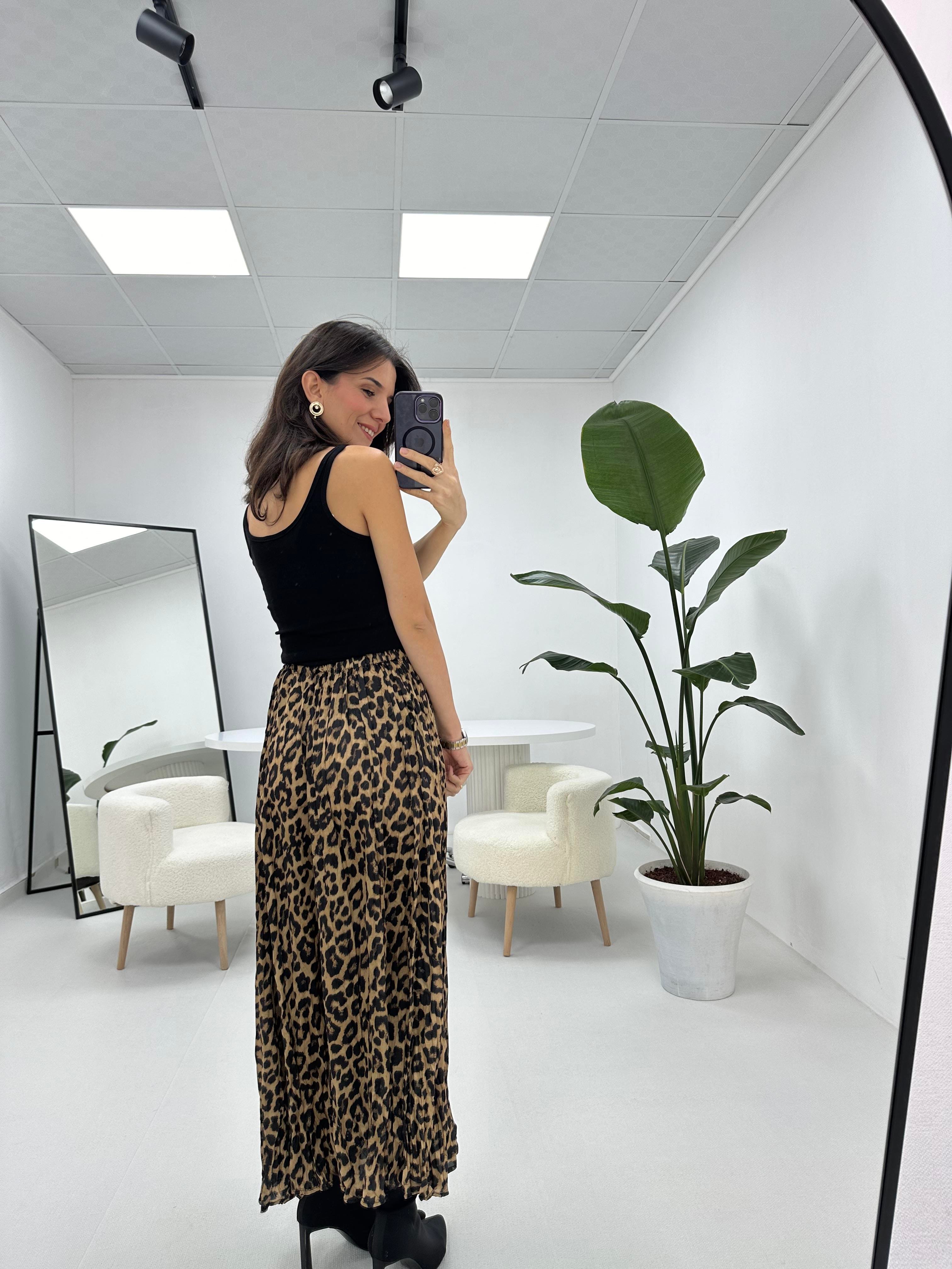 Leopar Desenli Saten Etek