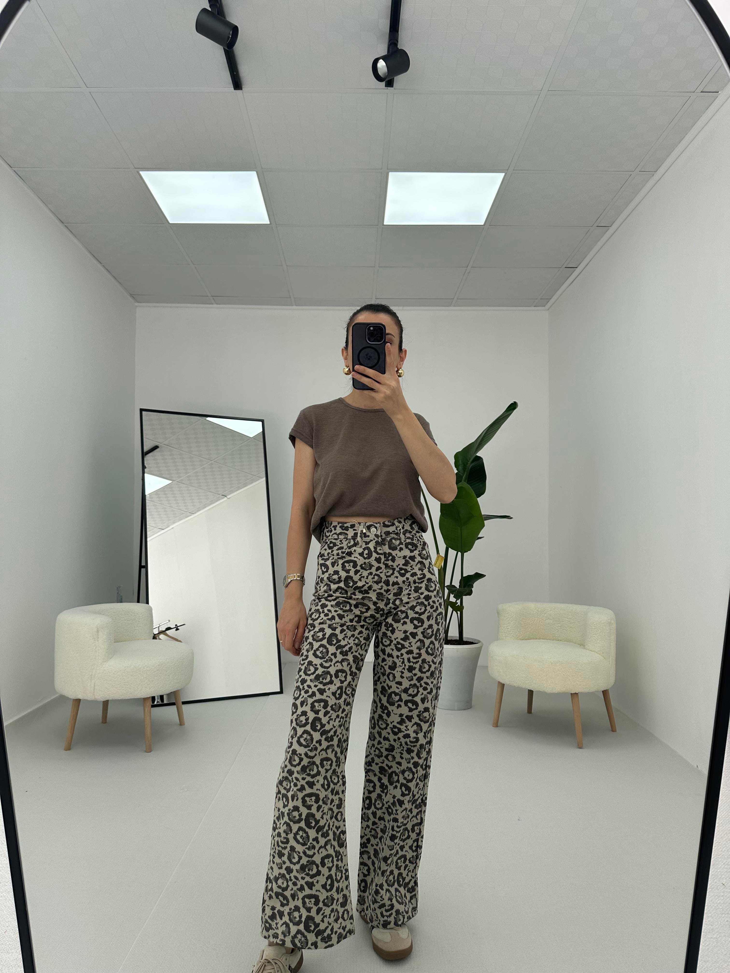 Leopar Pantolon Vizon