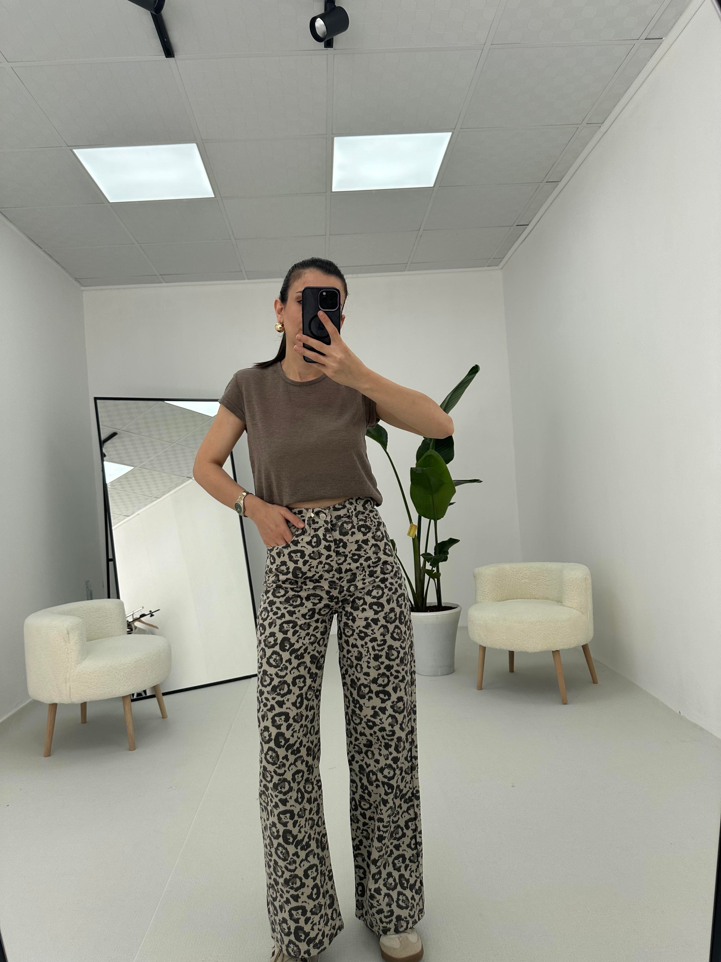 Leopar Pantolon Vizon