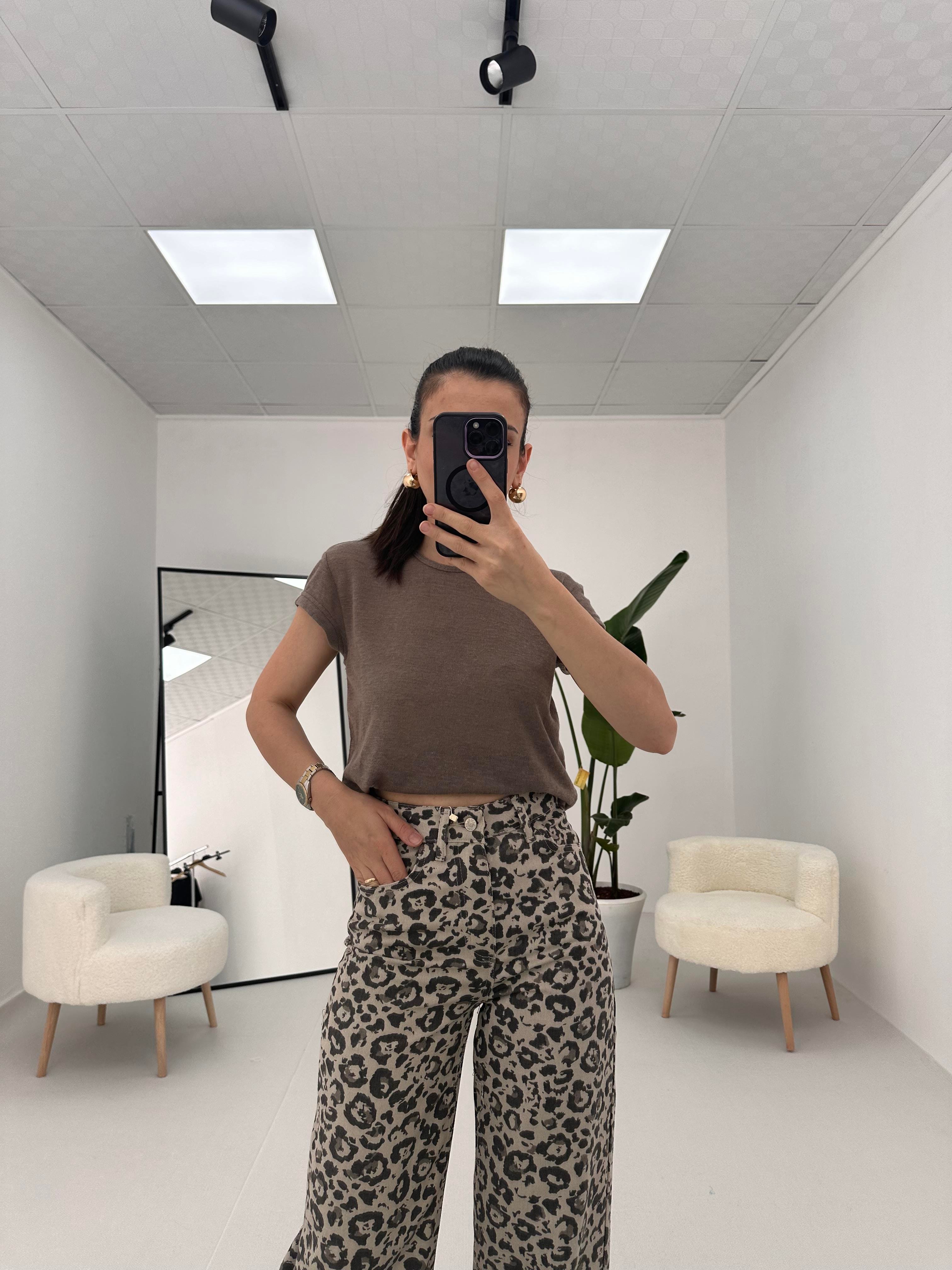 Leopar Pantolon Vizon