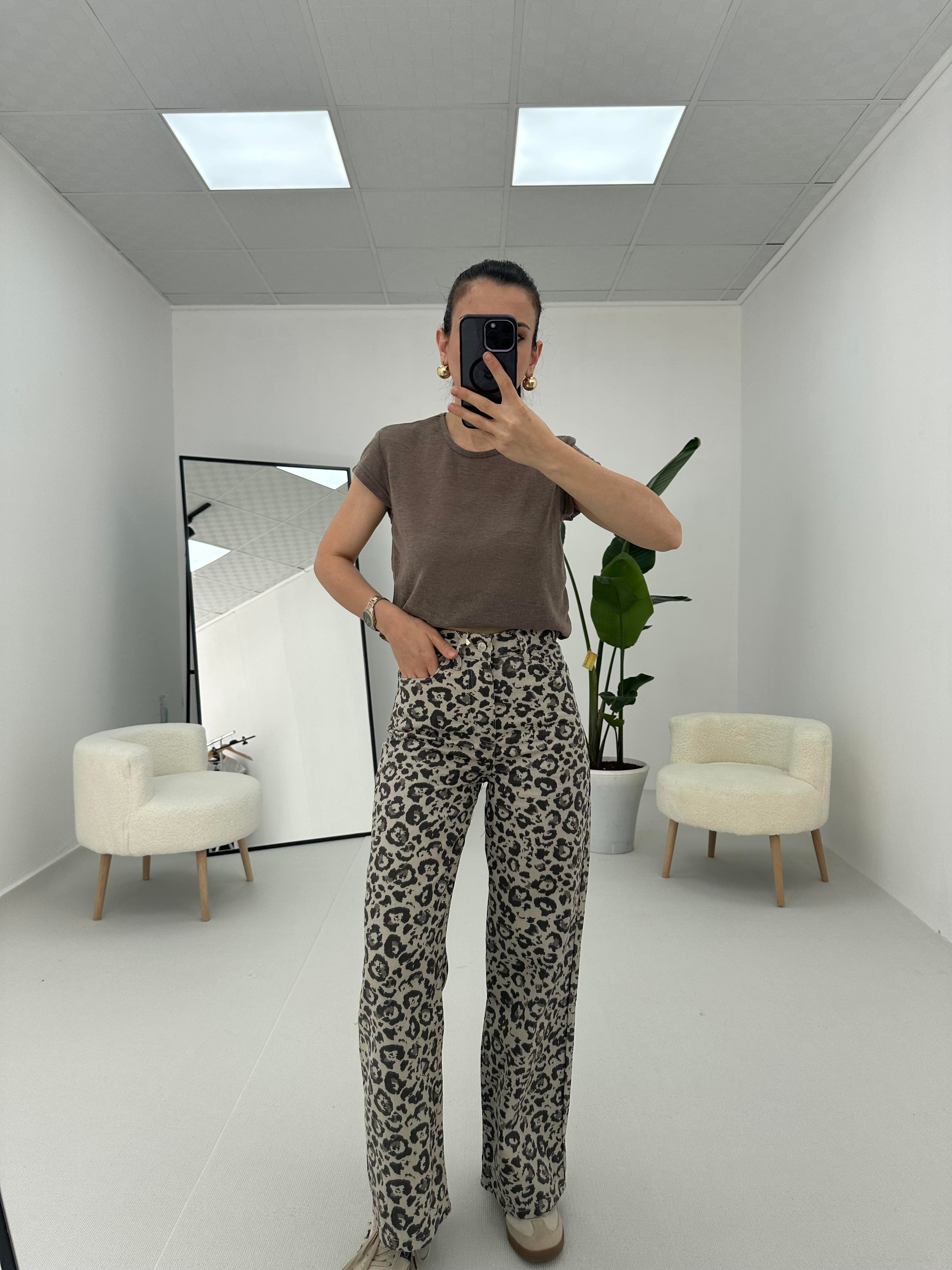 Leopar Pantolon Vizon