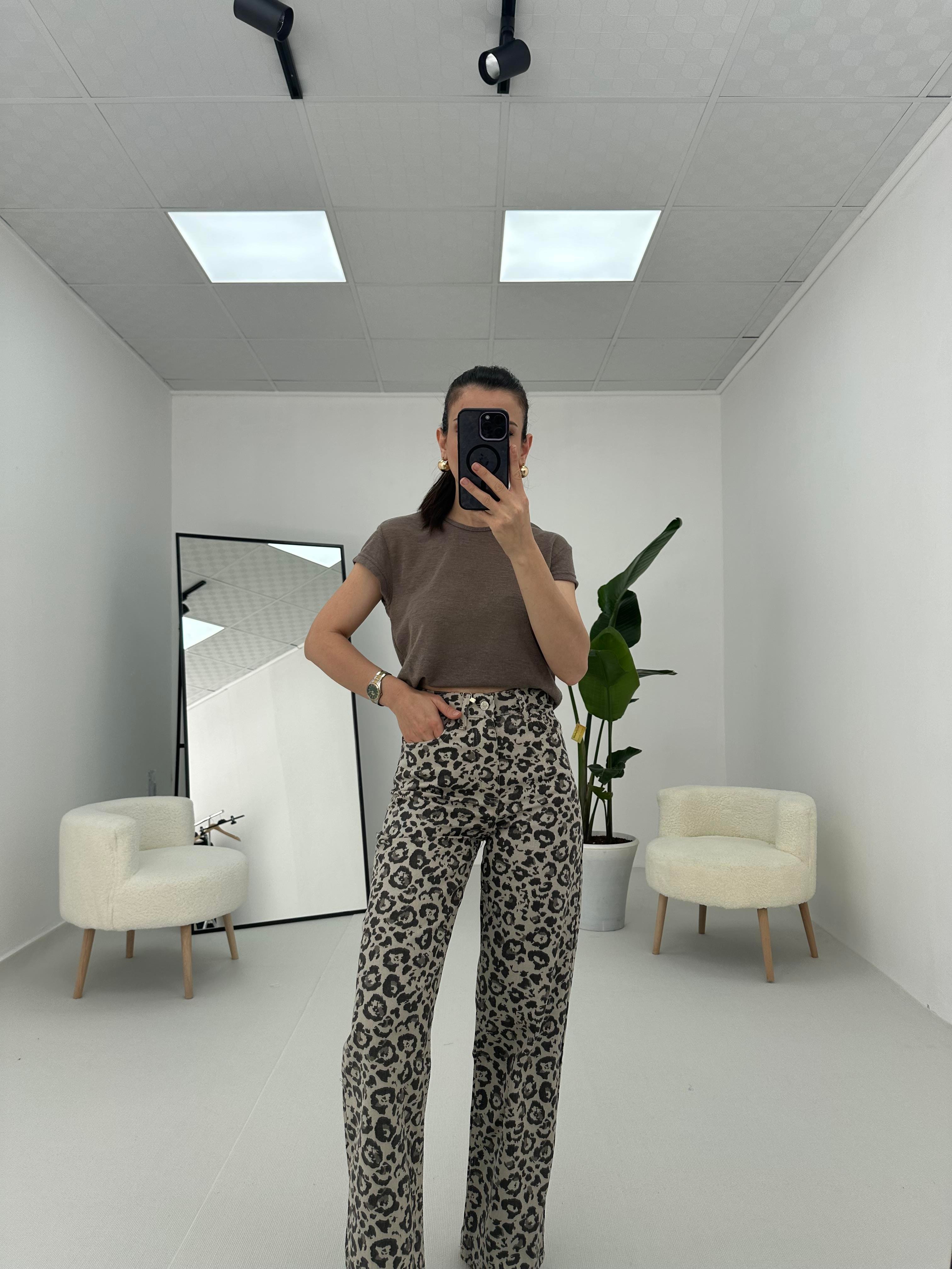 Leopar Pantolon Vizon