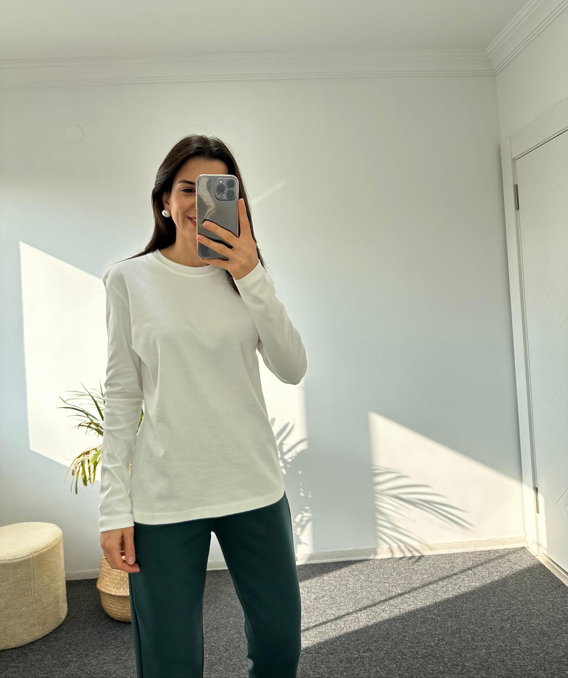 Massimo Bisiklet Yaka  Basic Beyaz Tshirt