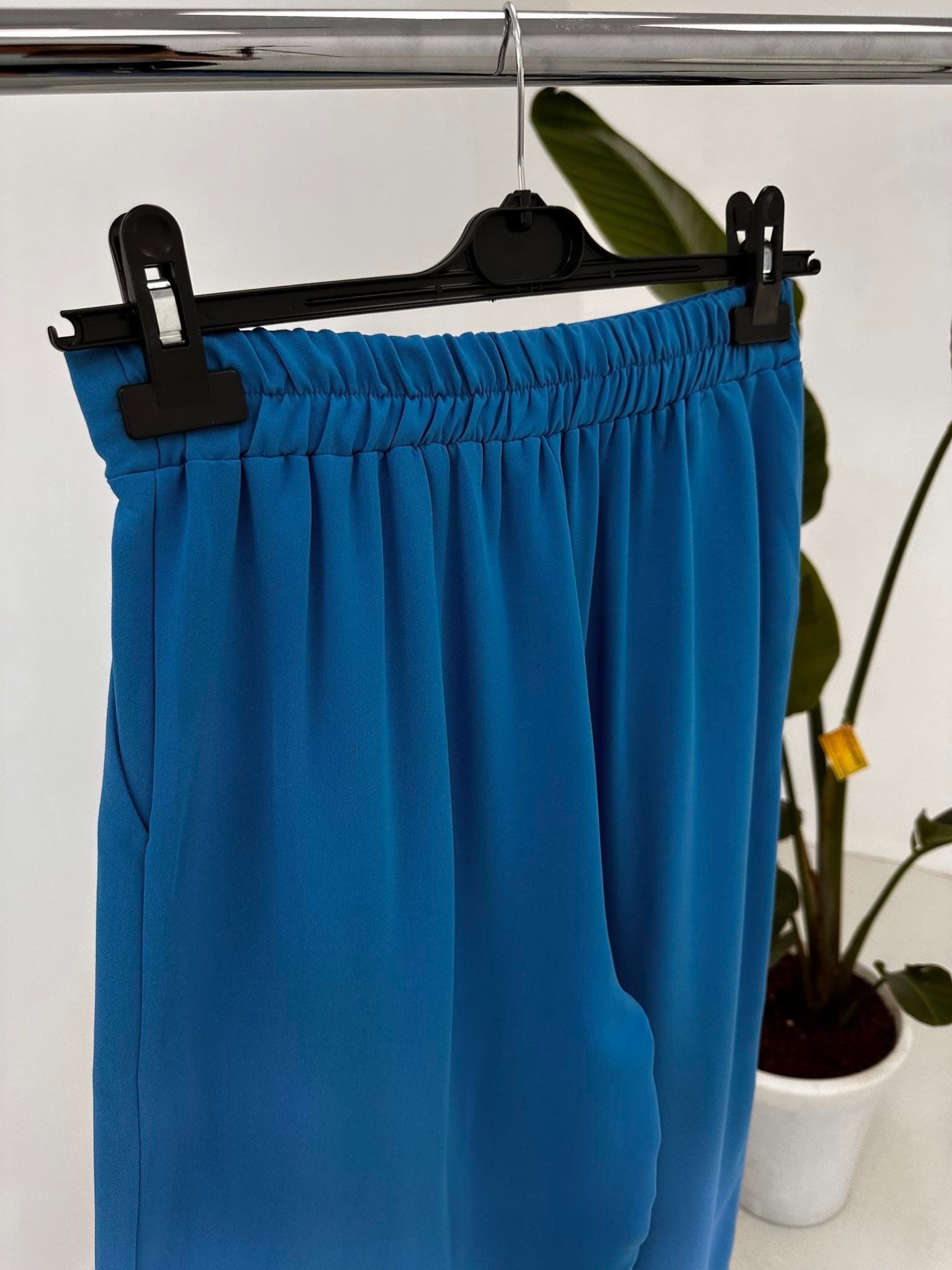 Mavi Beli Lastikli Pilili Pantolon