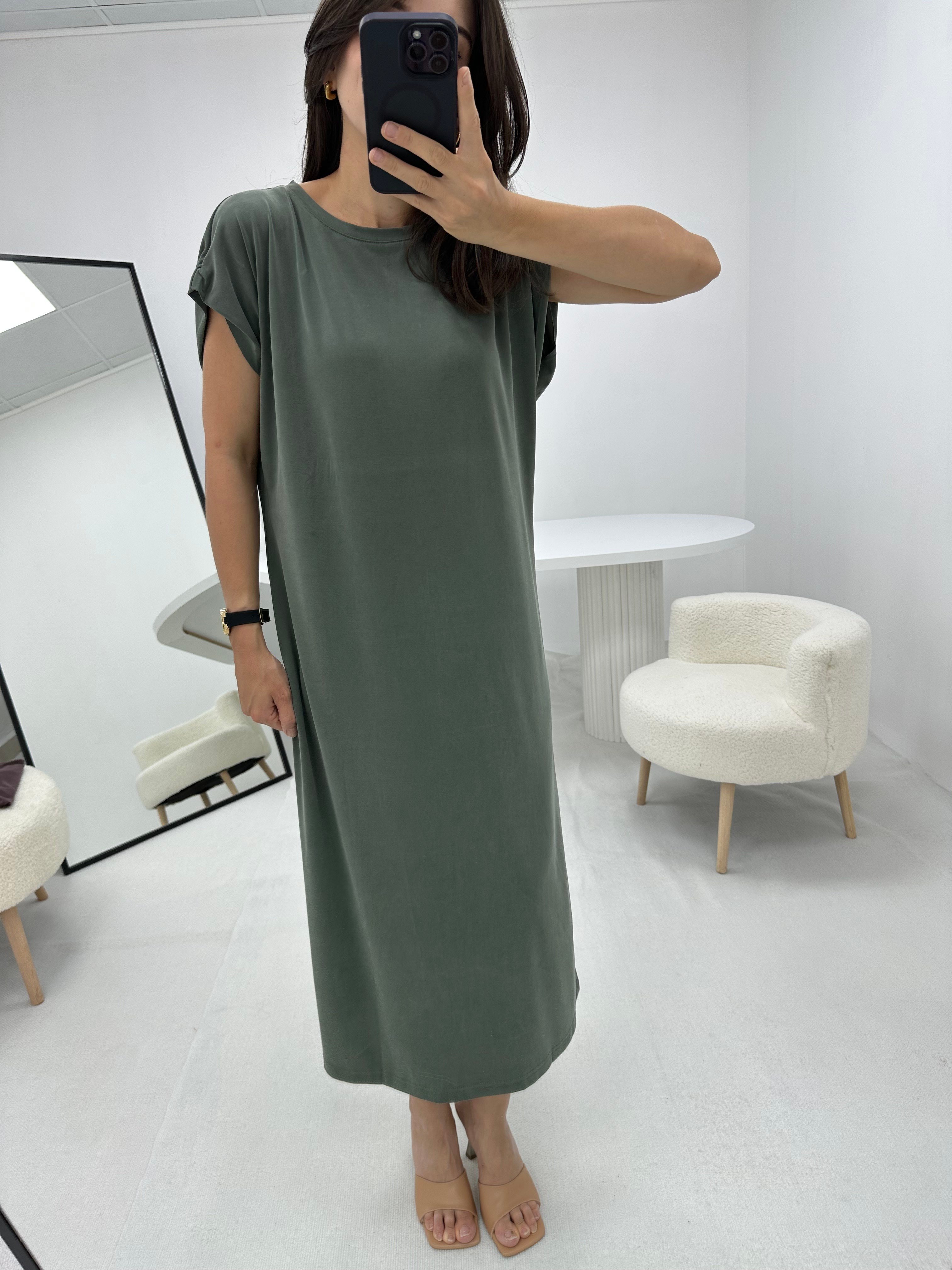 Modal Kumaş Çağla Yeşili Elbise 