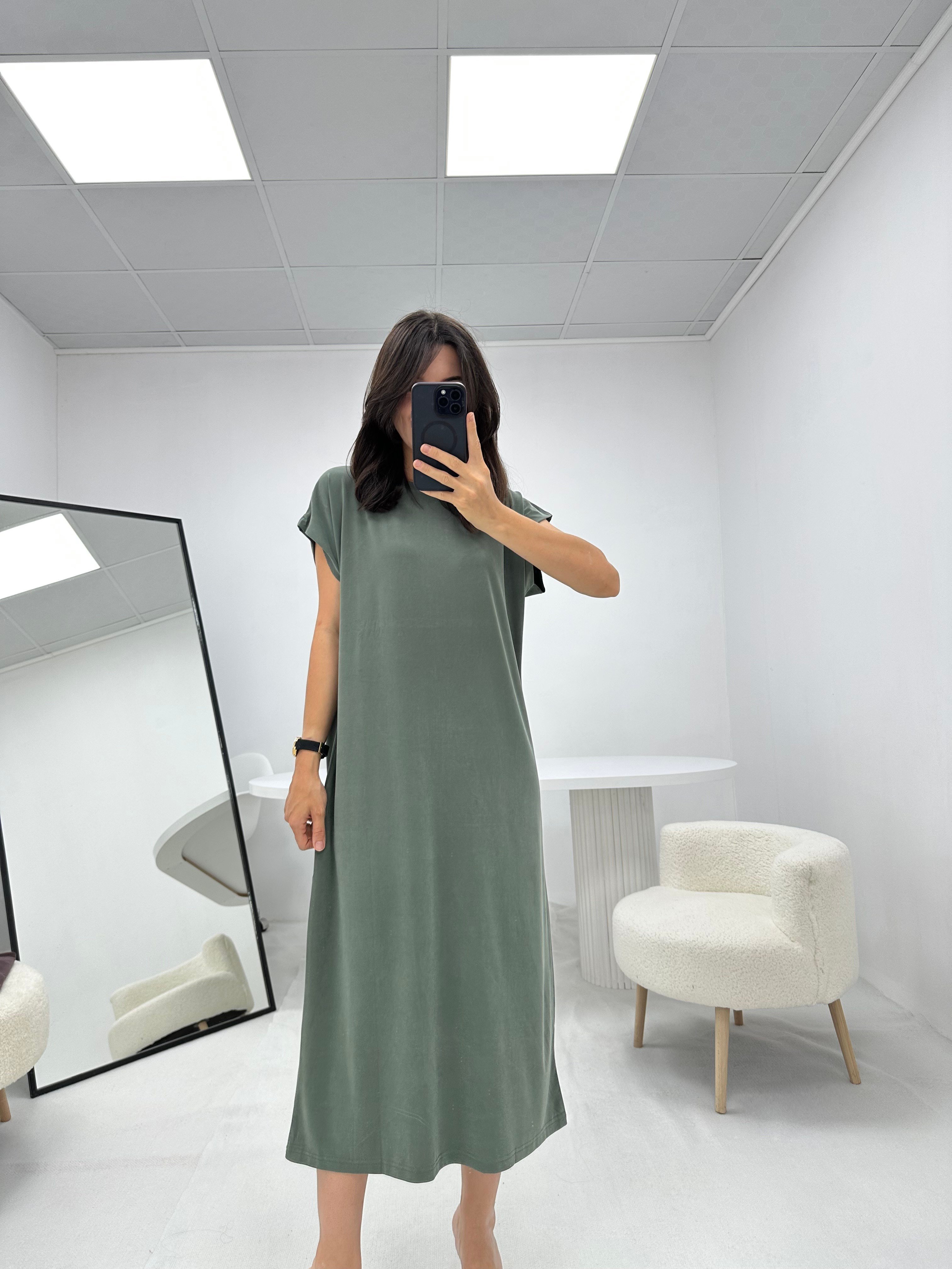 Modal Kumaş Çağla Yeşili Elbise 