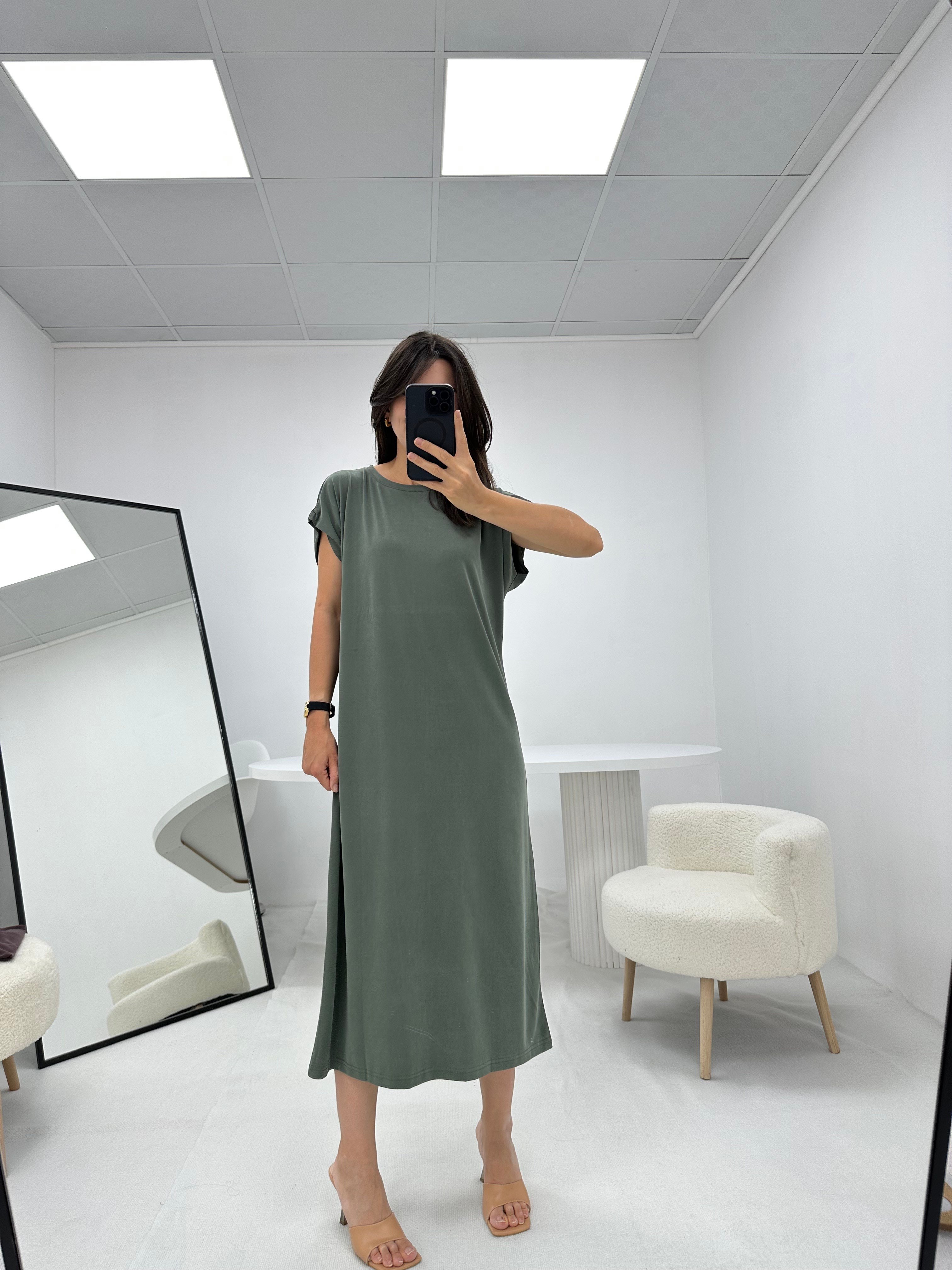 Modal Kumaş Çağla Yeşili Elbise 