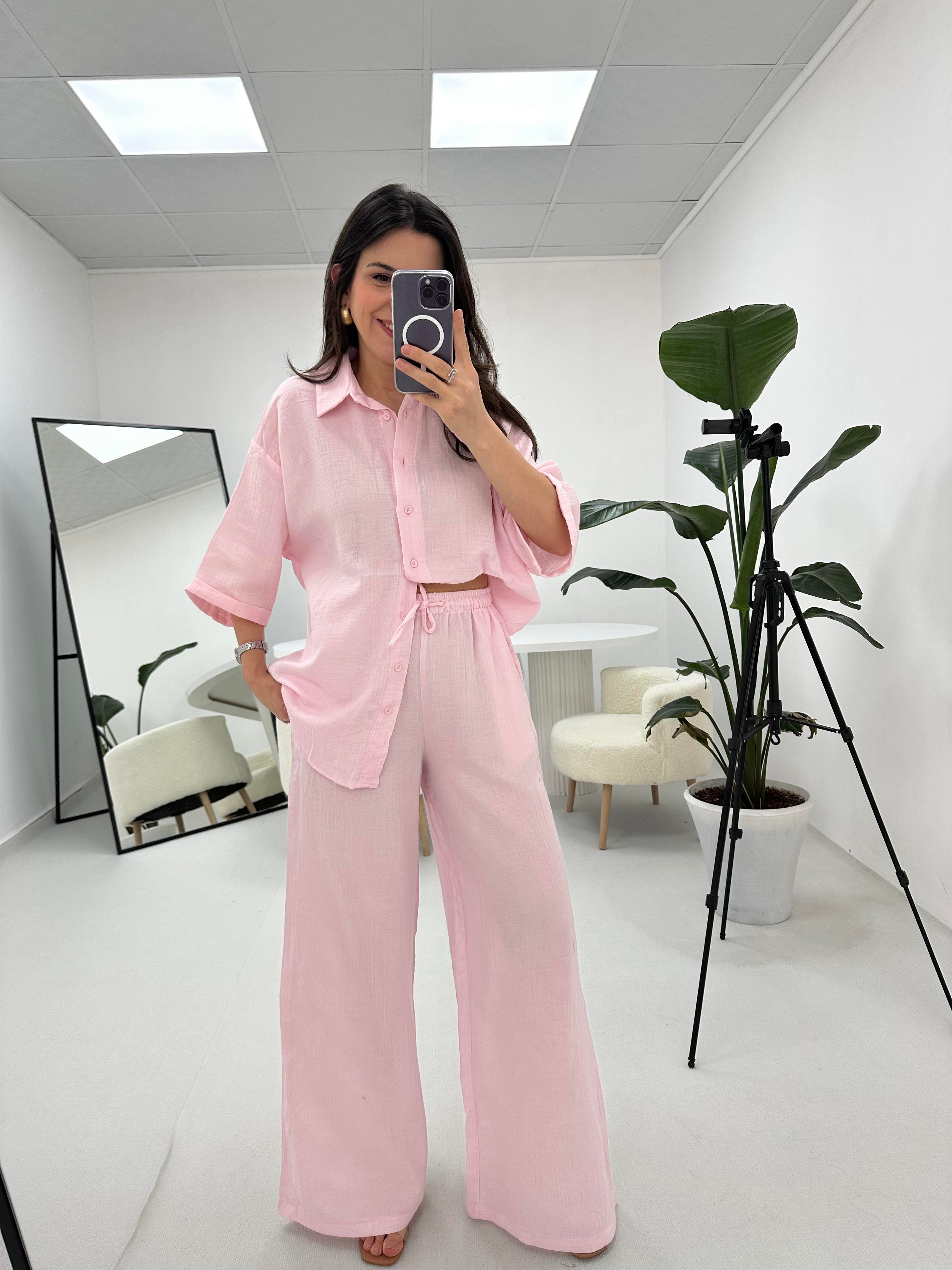 Müslin Kumaş Pembe Takım 