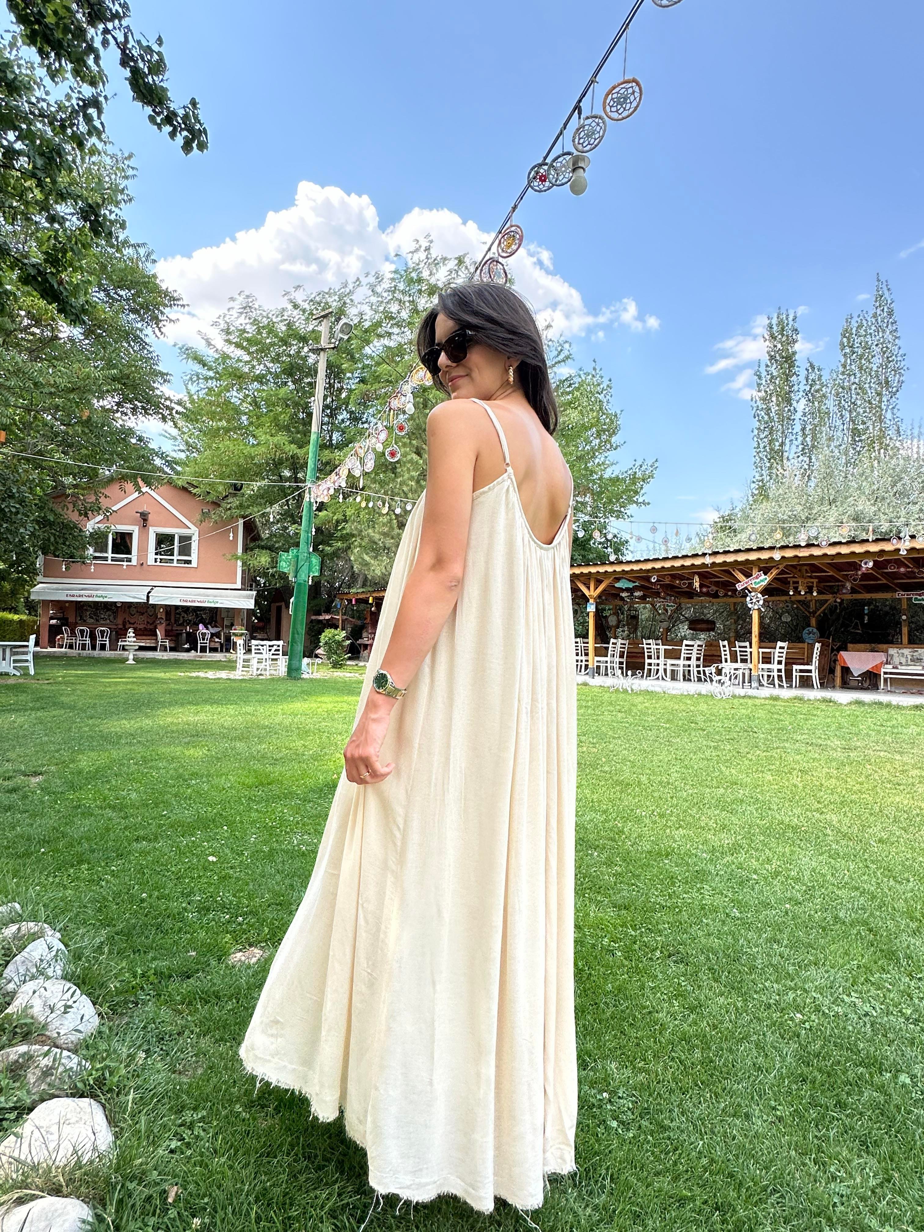 Naturel Seri %100 Pamuk Astarlı Elbise 