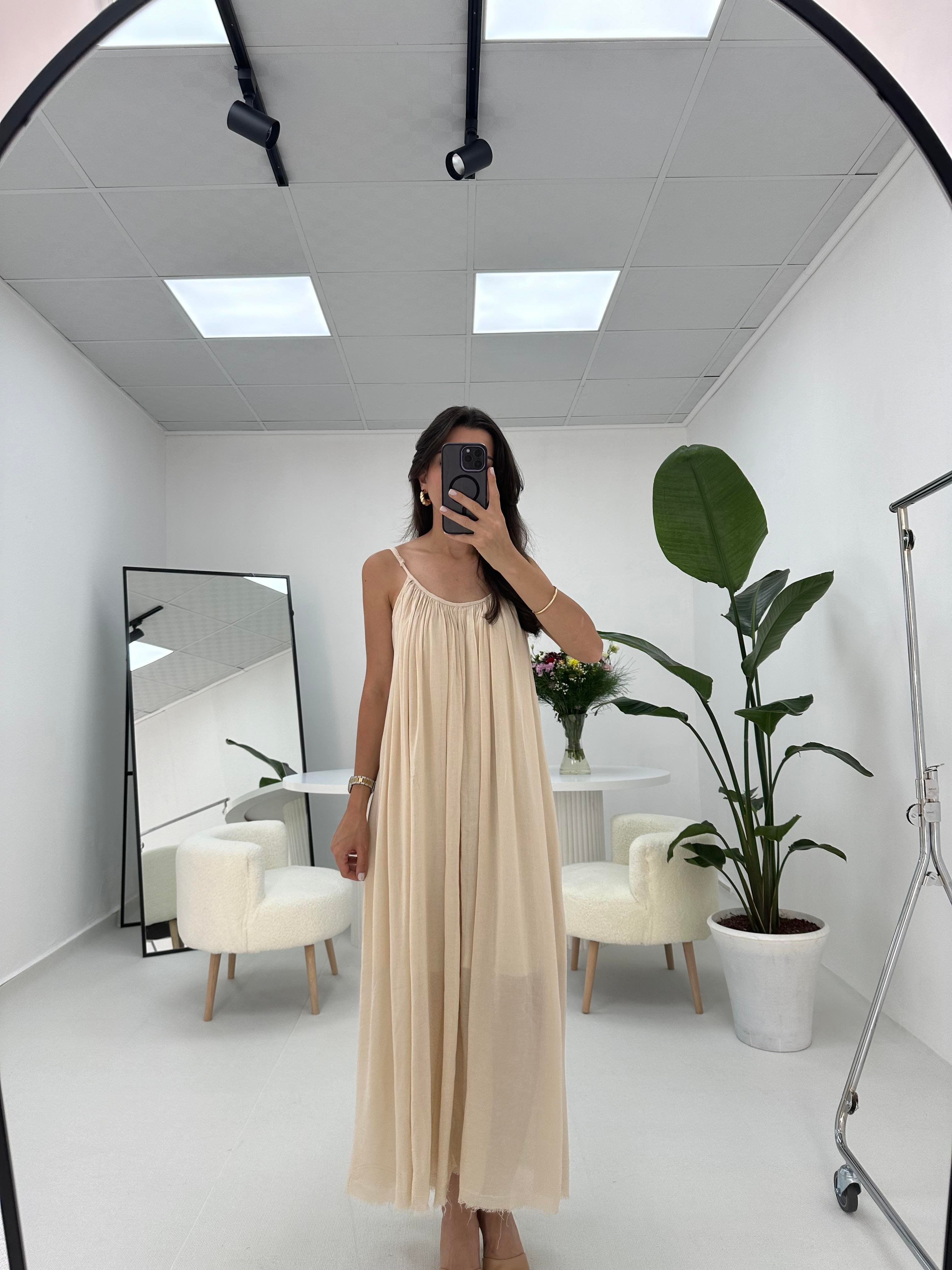 Naturel Seri %100 Pamuk Astarlı Elbise 