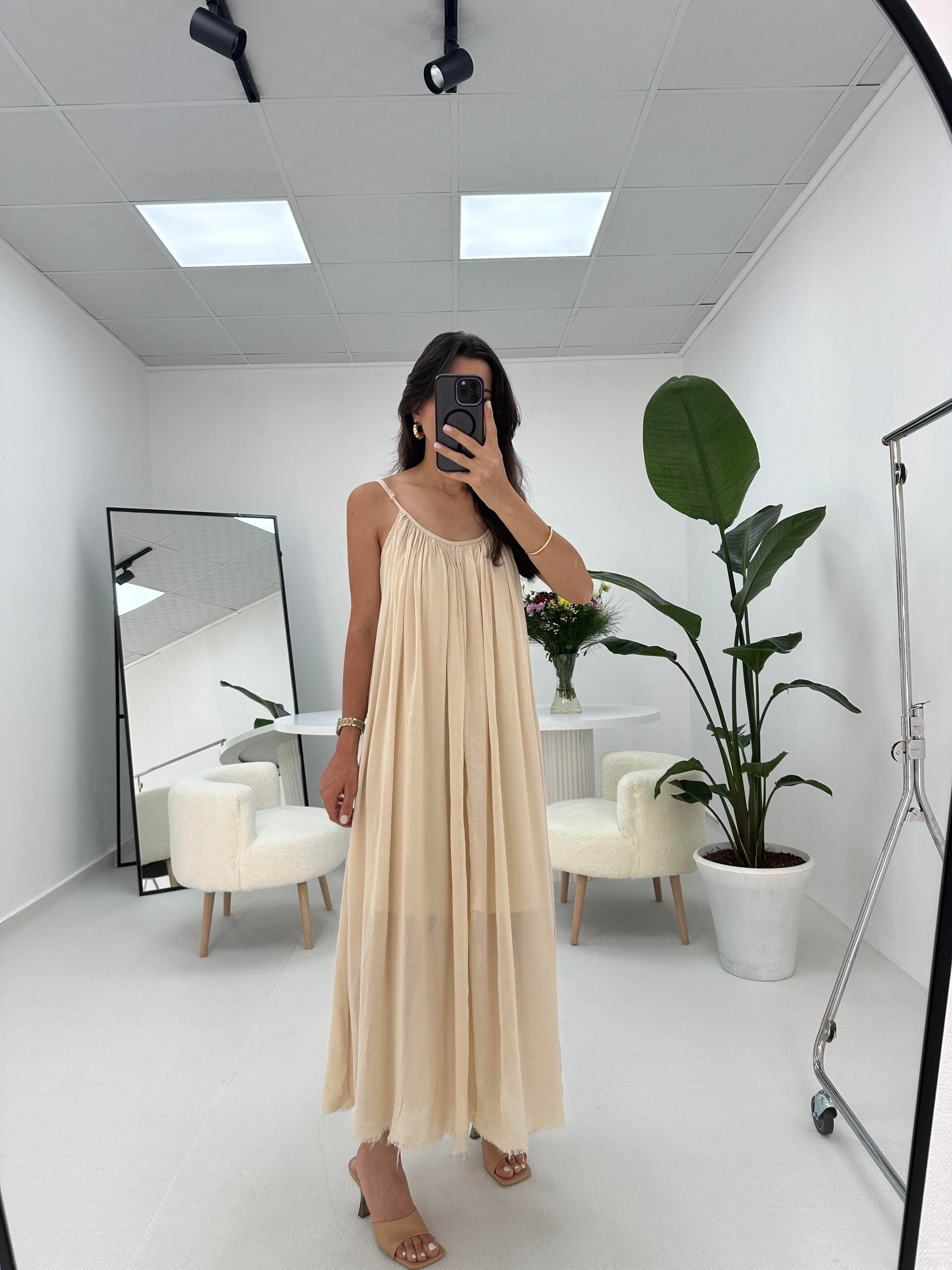 Naturel Seri %100 Pamuk Astarlı Elbise 