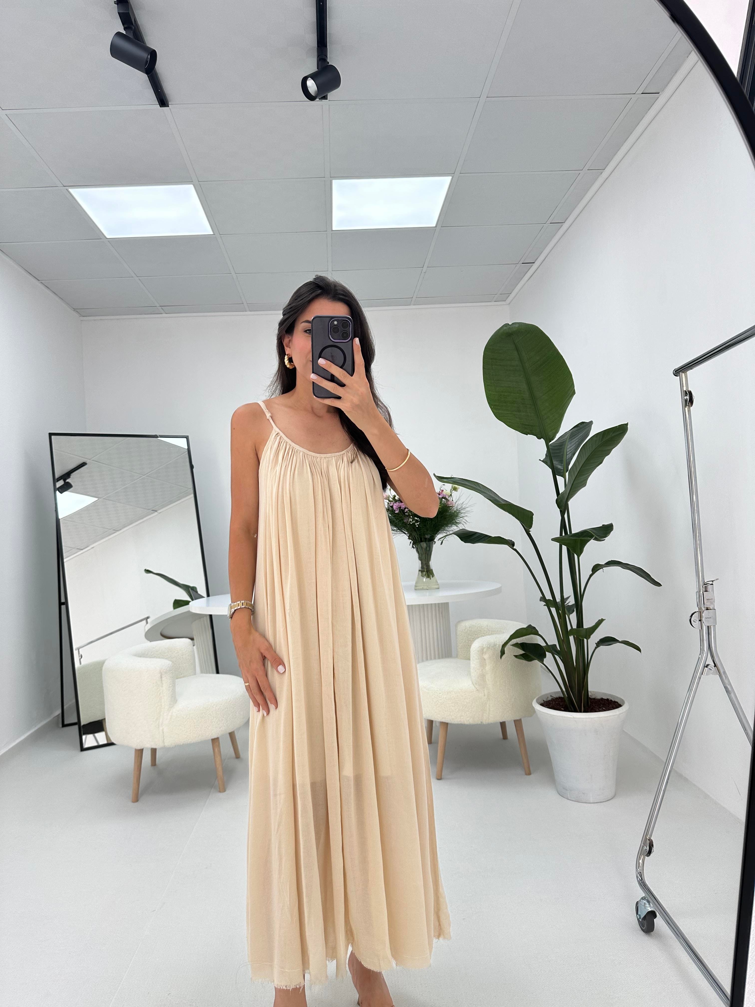 Naturel Seri %100 Pamuk Astarlı Elbise 