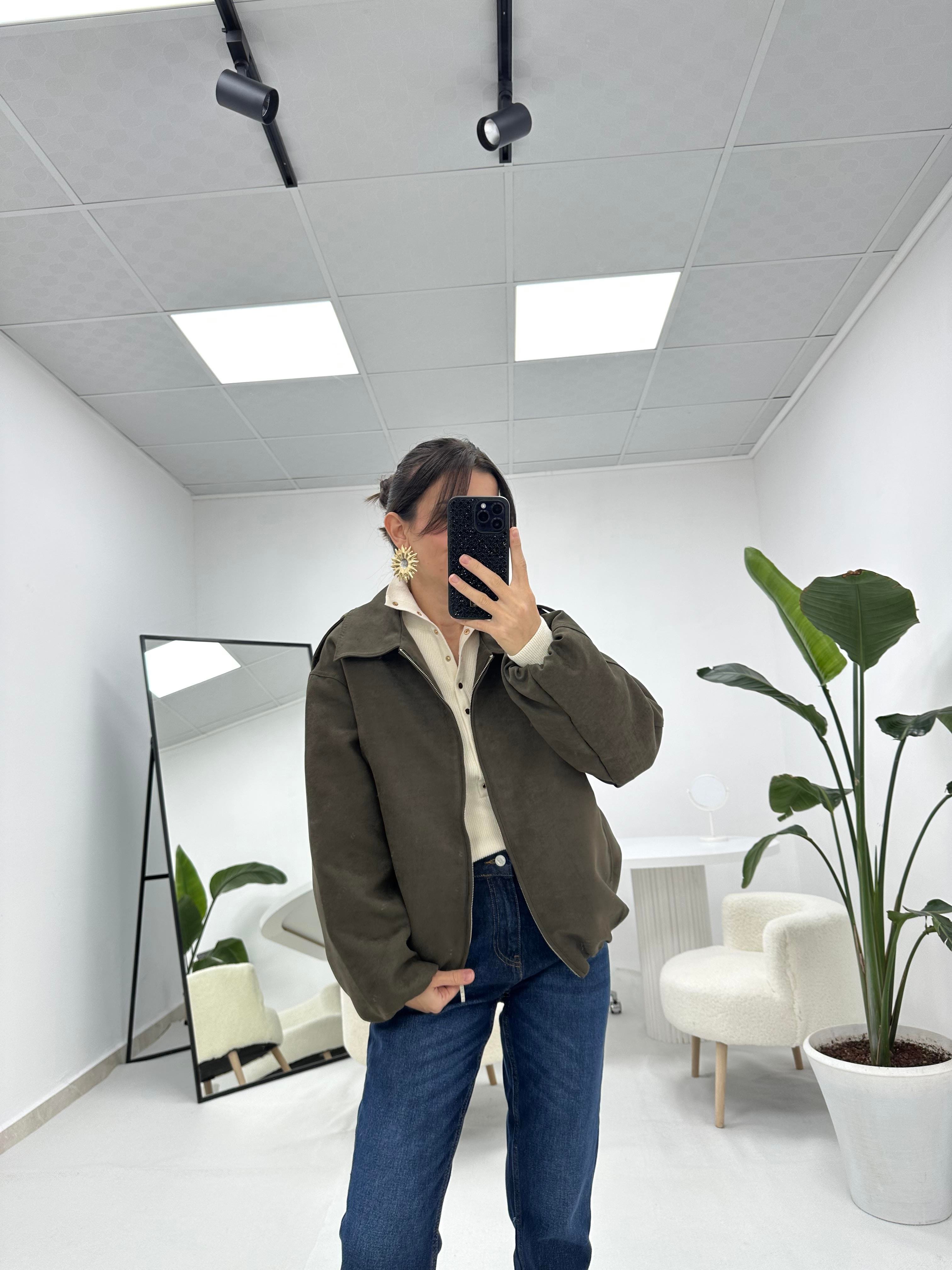 Nubuk Haki Bomber Ceket