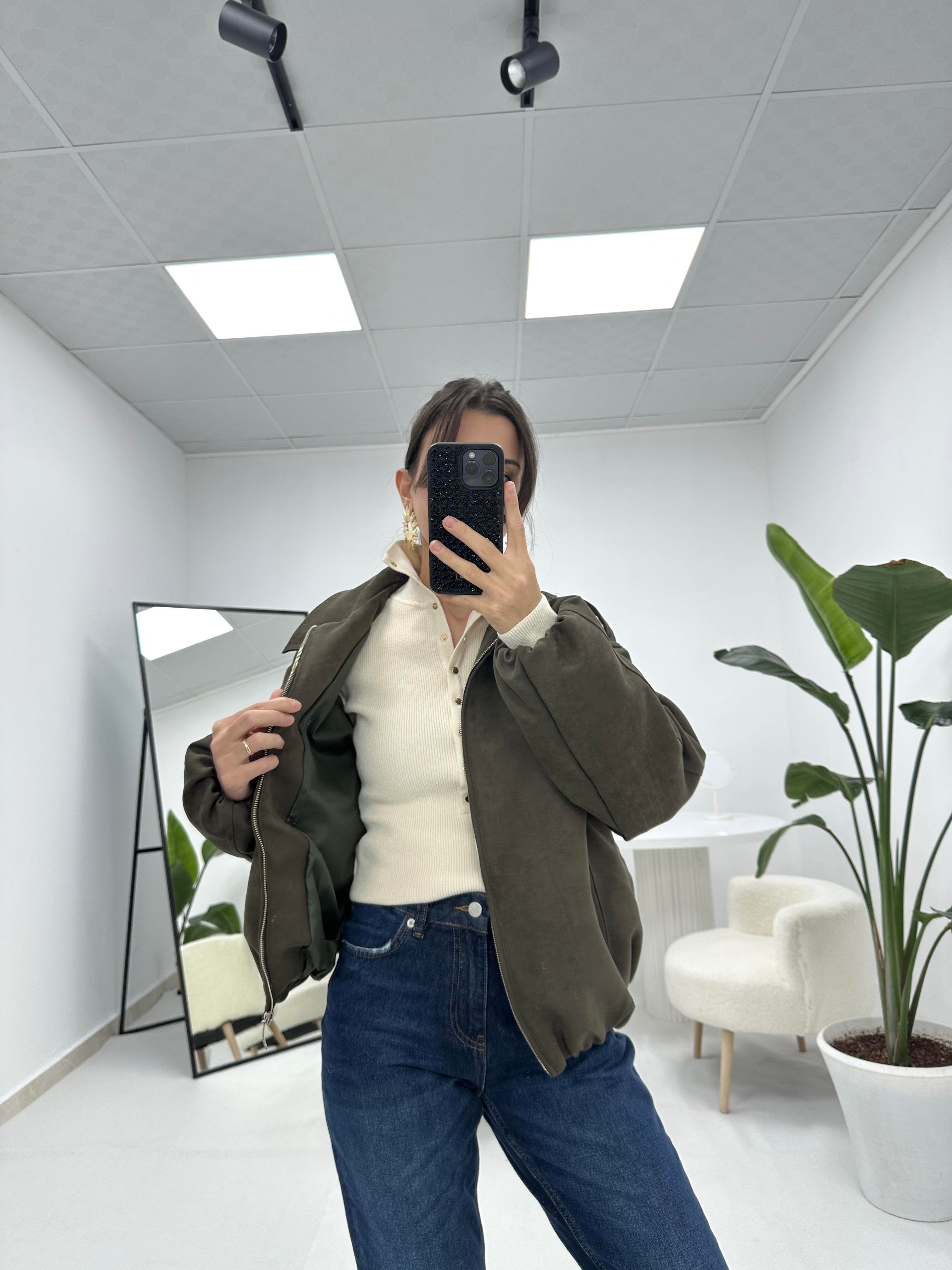 Nubuk Haki Bomber Ceket