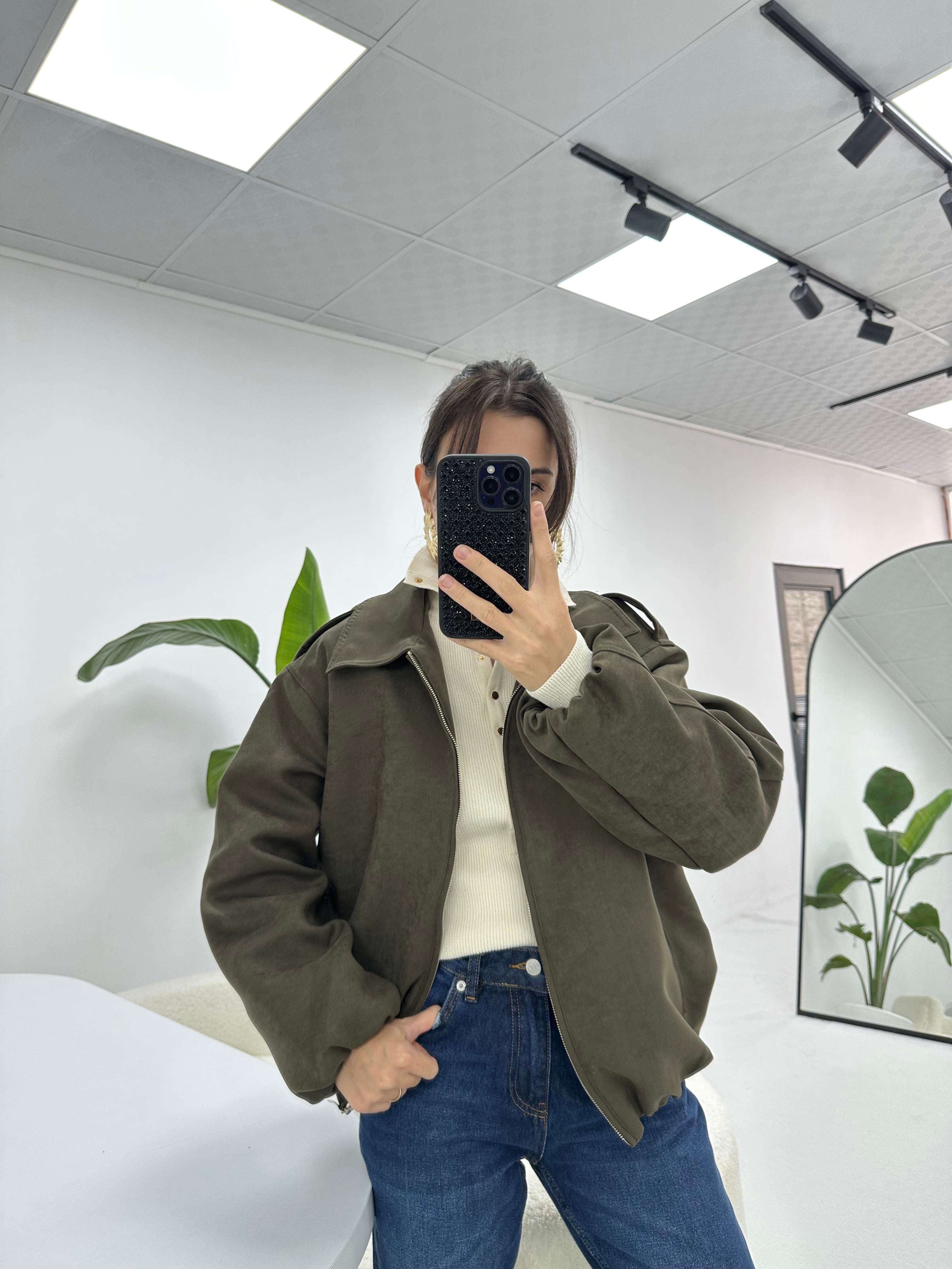 Nubuk Haki Bomber Ceket