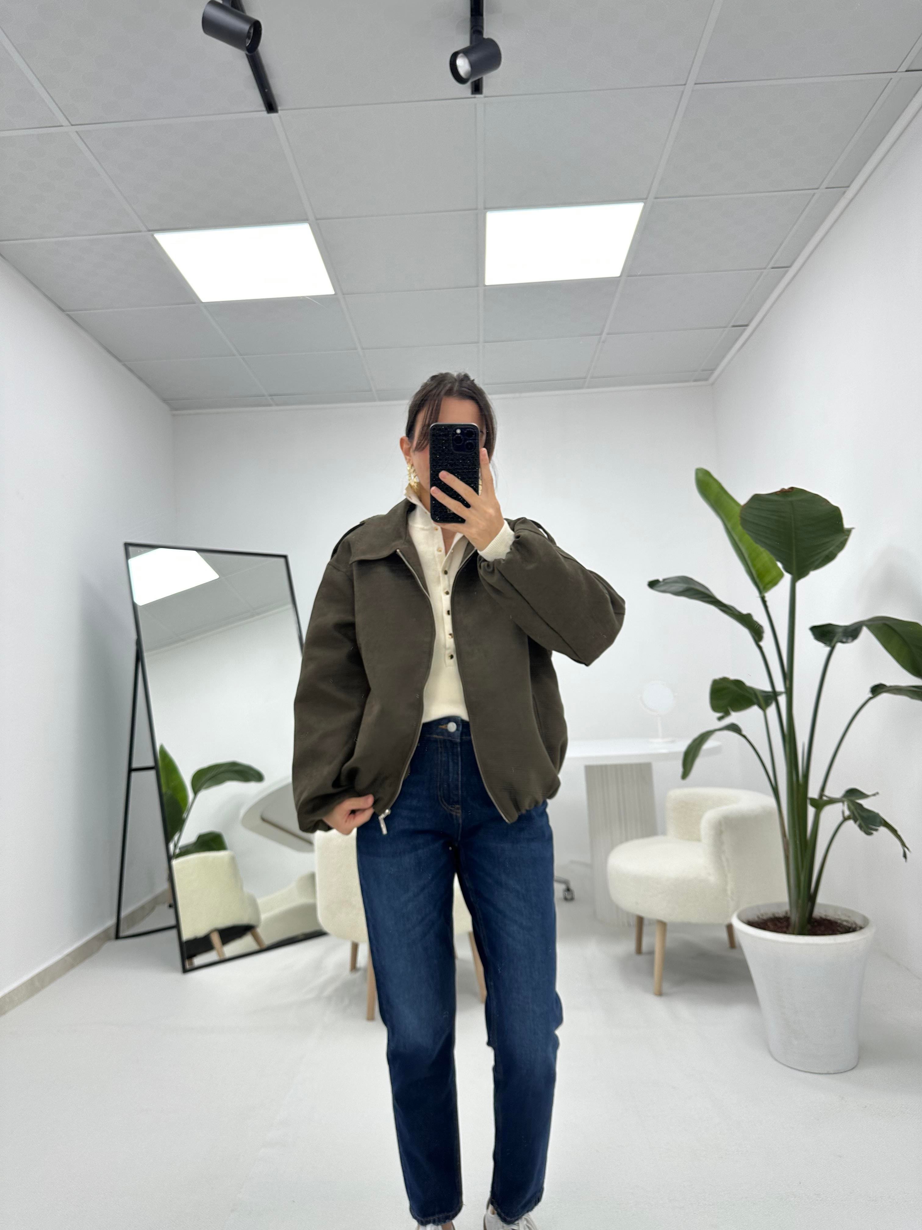Nubuk Haki Bomber Ceket