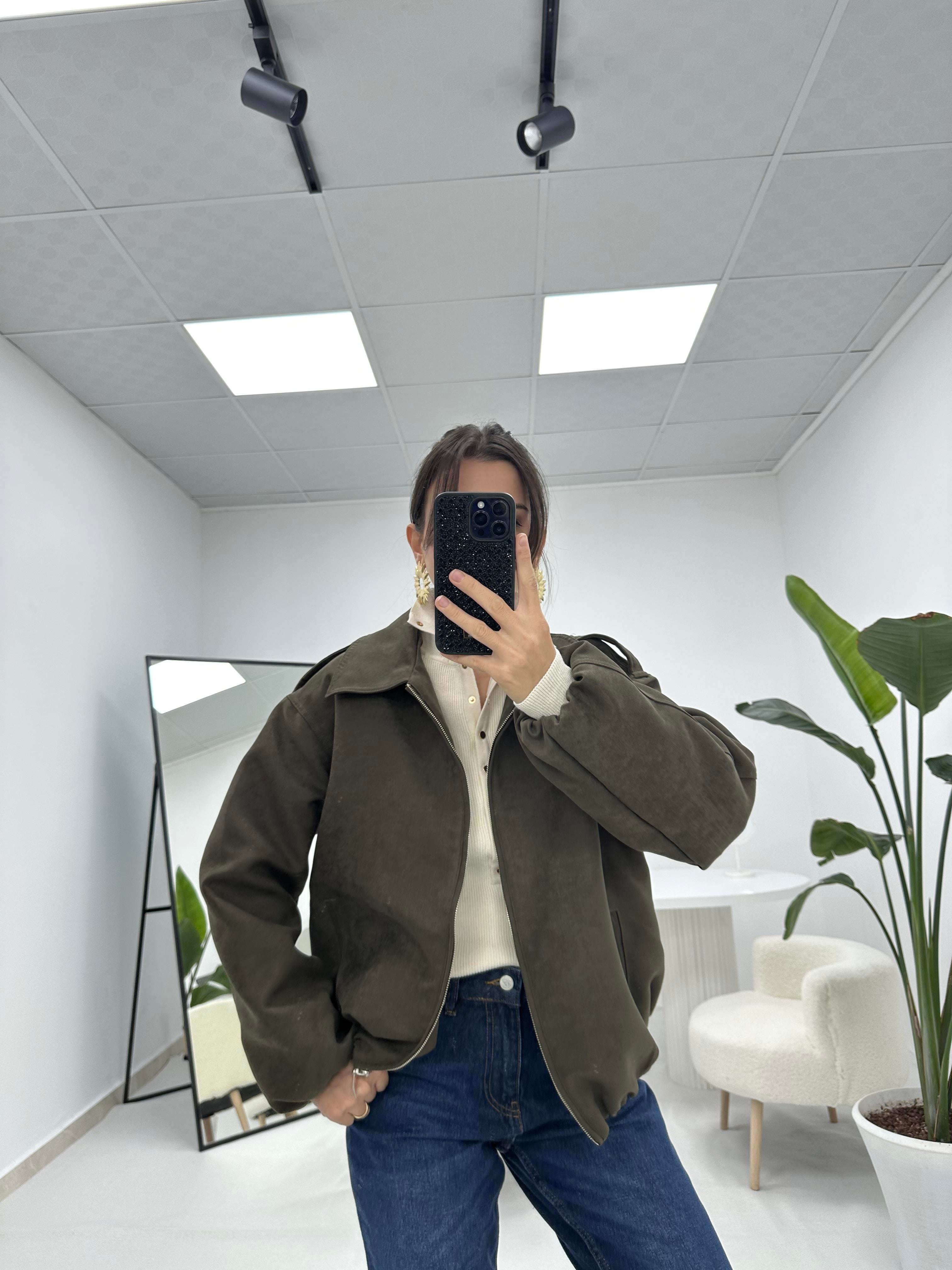 Nubuk Haki Bomber Ceket