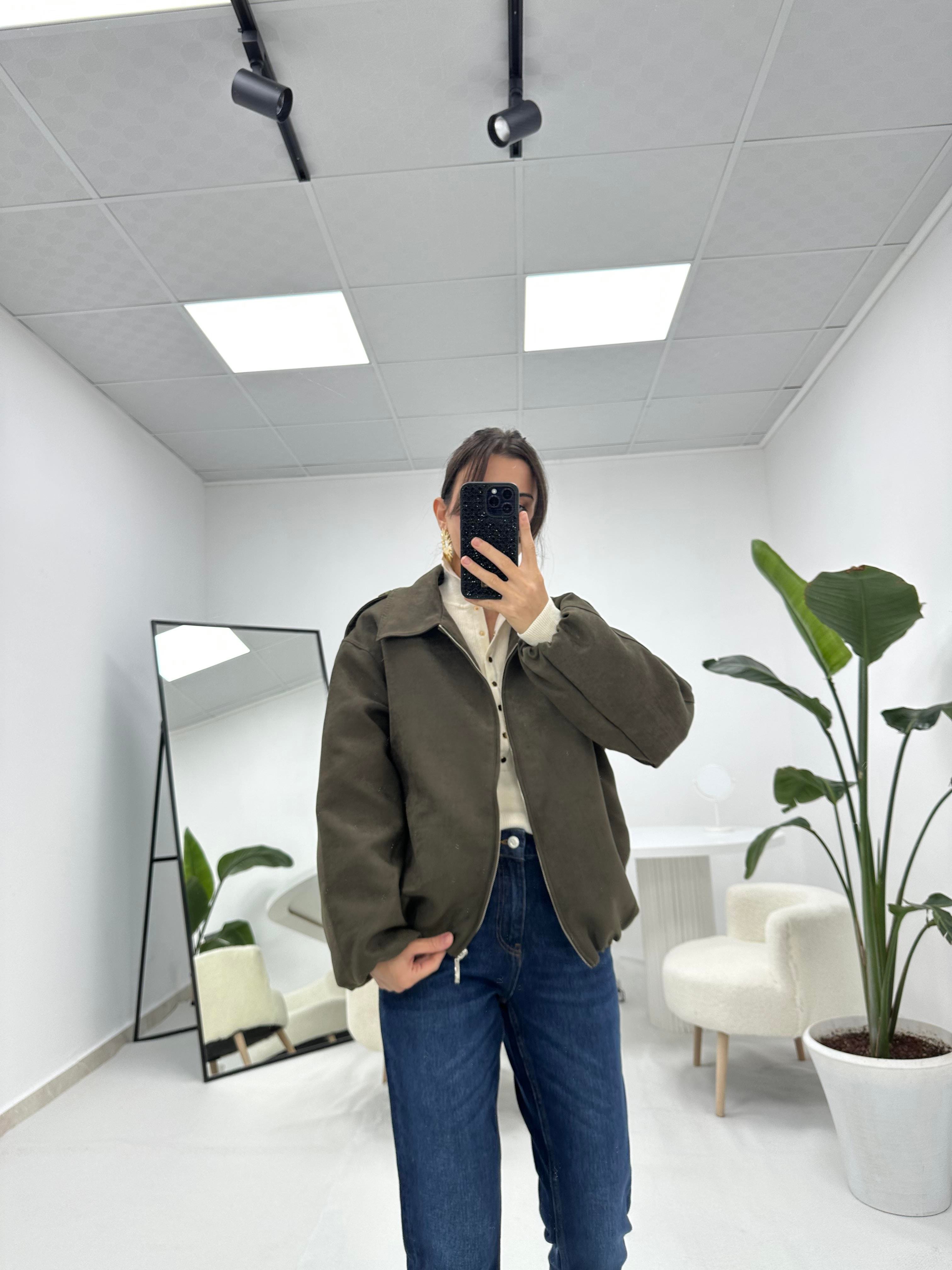 Nubuk Haki Bomber Ceket