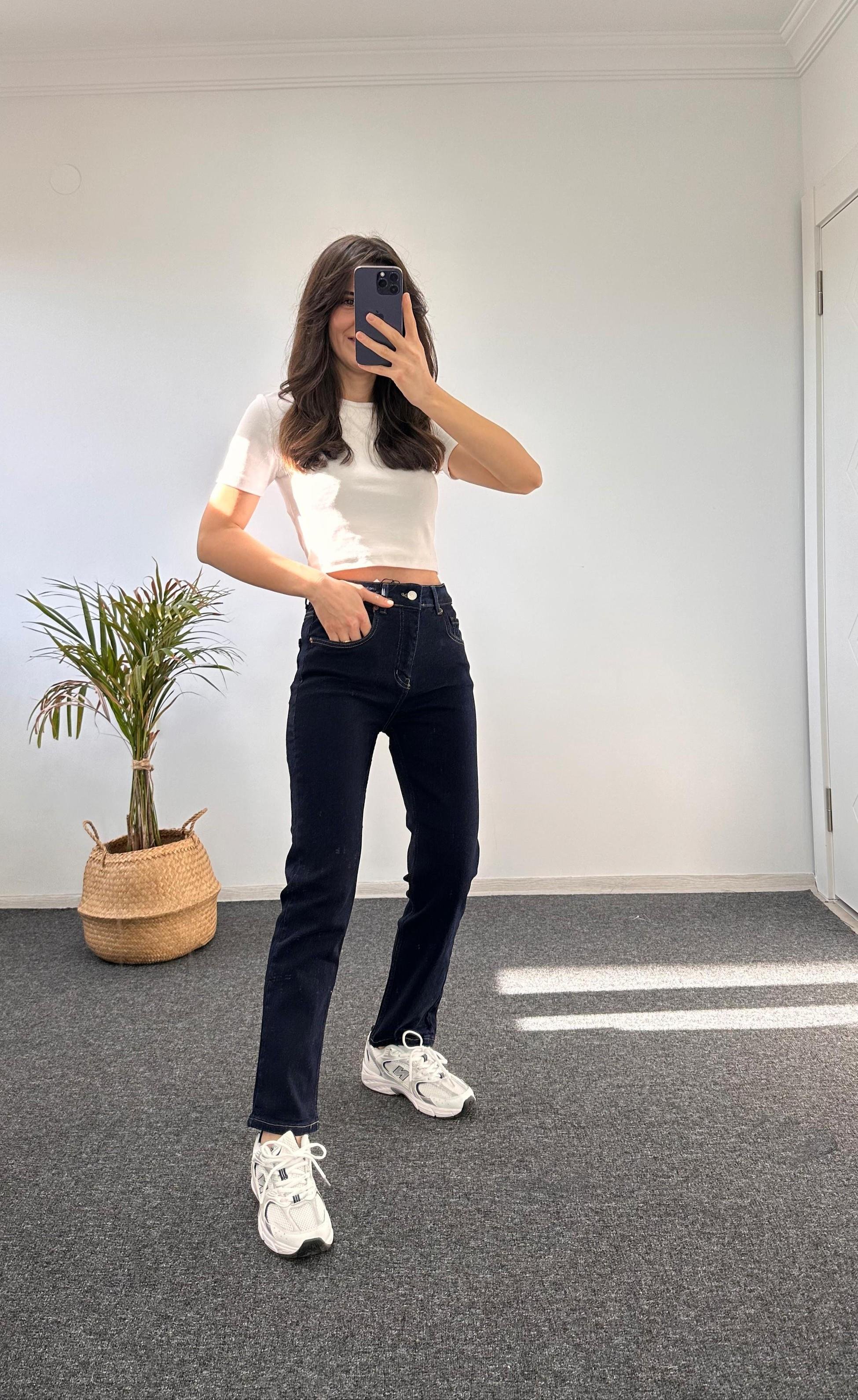 ORJ MARKA LİKRALI LACİVERT MOM JEAN