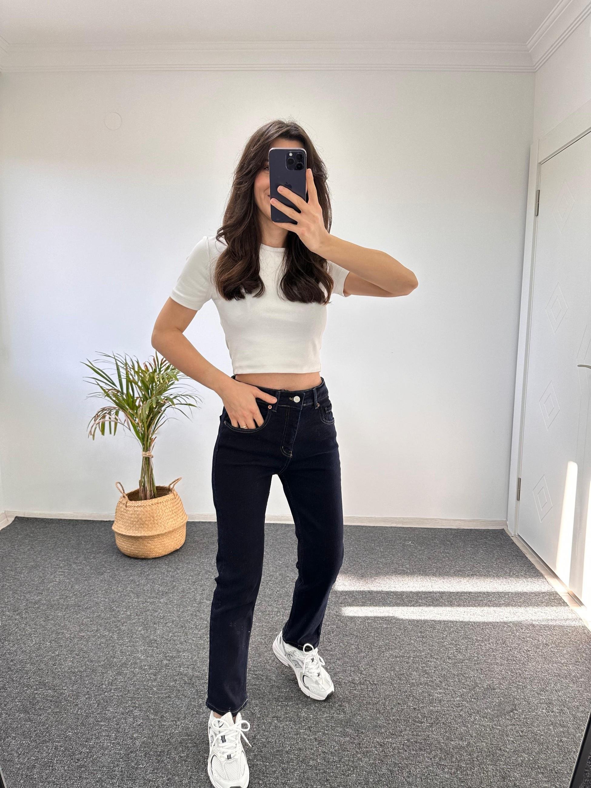 ORJ MARKA LİKRALI LACİVERT MOM JEAN