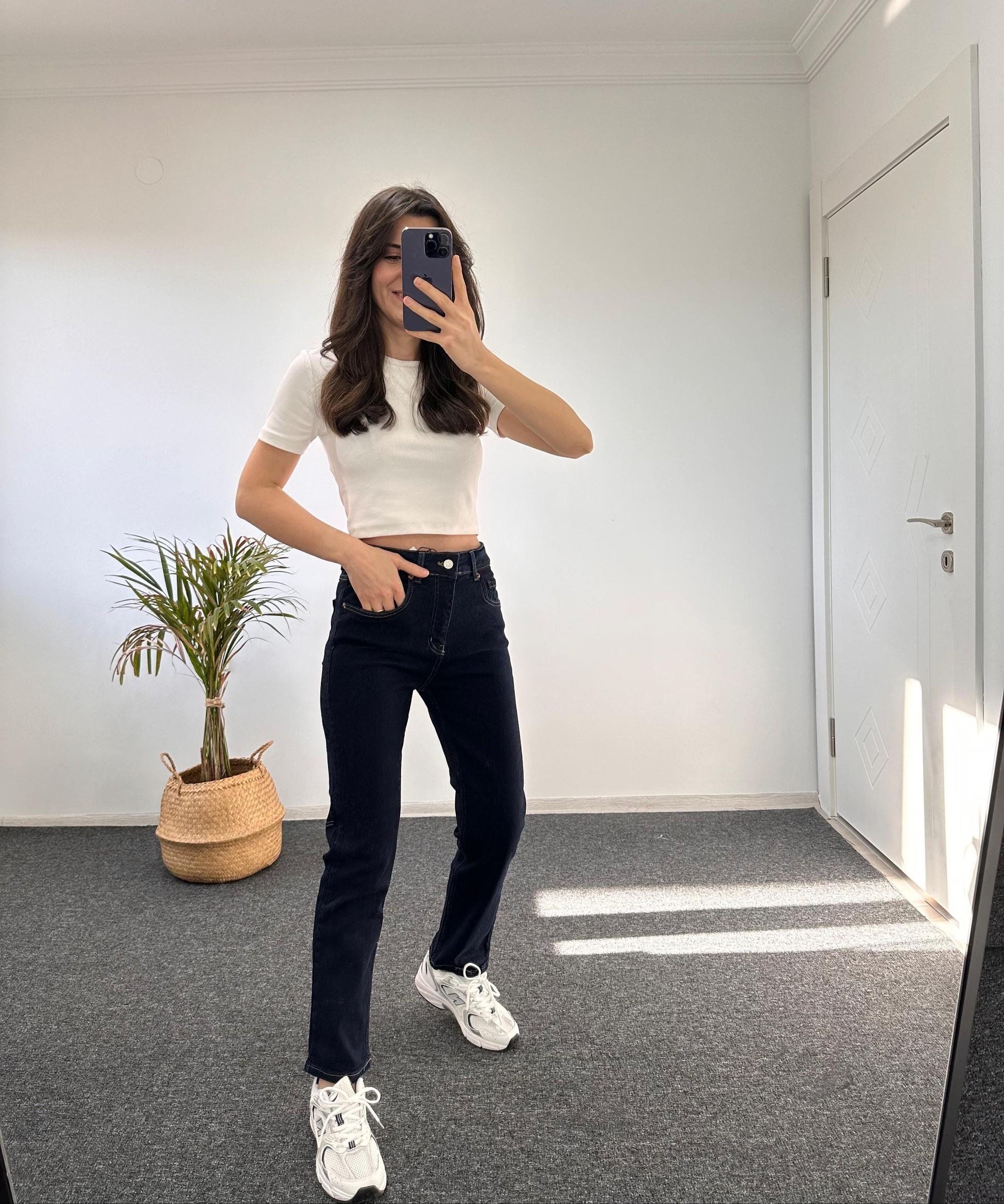 ORJ MARKA LİKRALI LACİVERT MOM JEAN