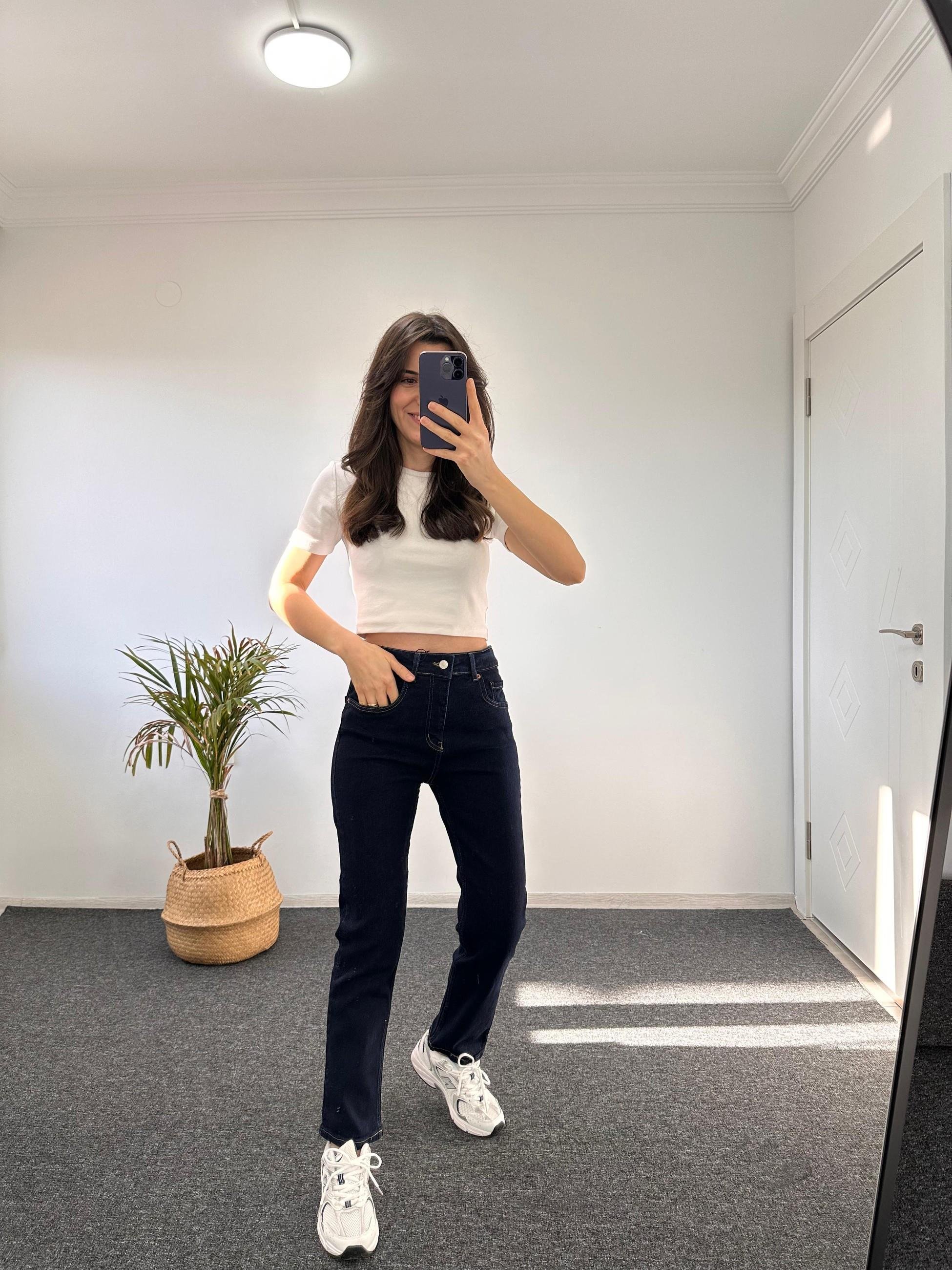 ORJ MARKA LİKRALI LACİVERT MOM JEAN