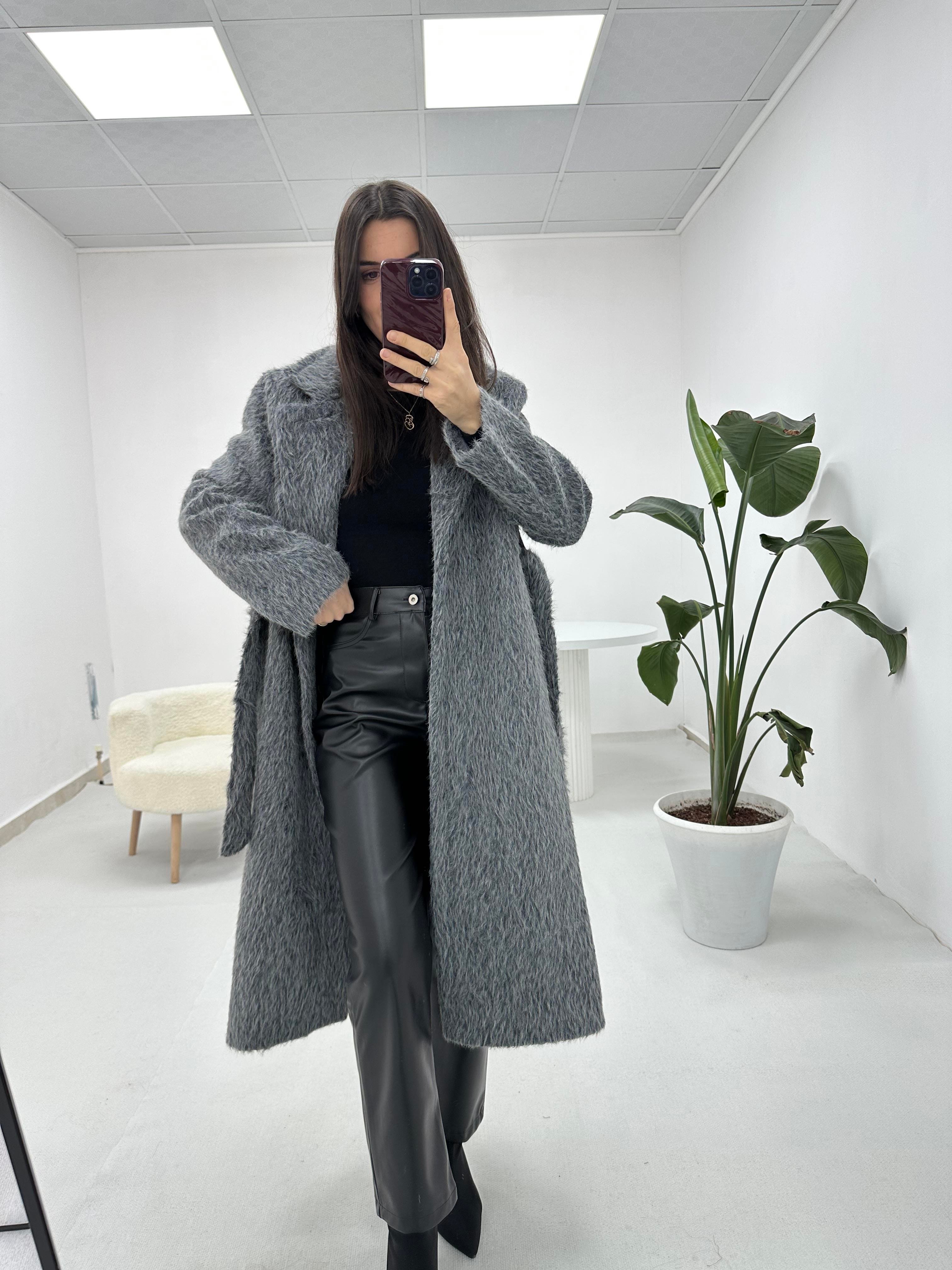 Oversize Antrasit Kürk Kaban