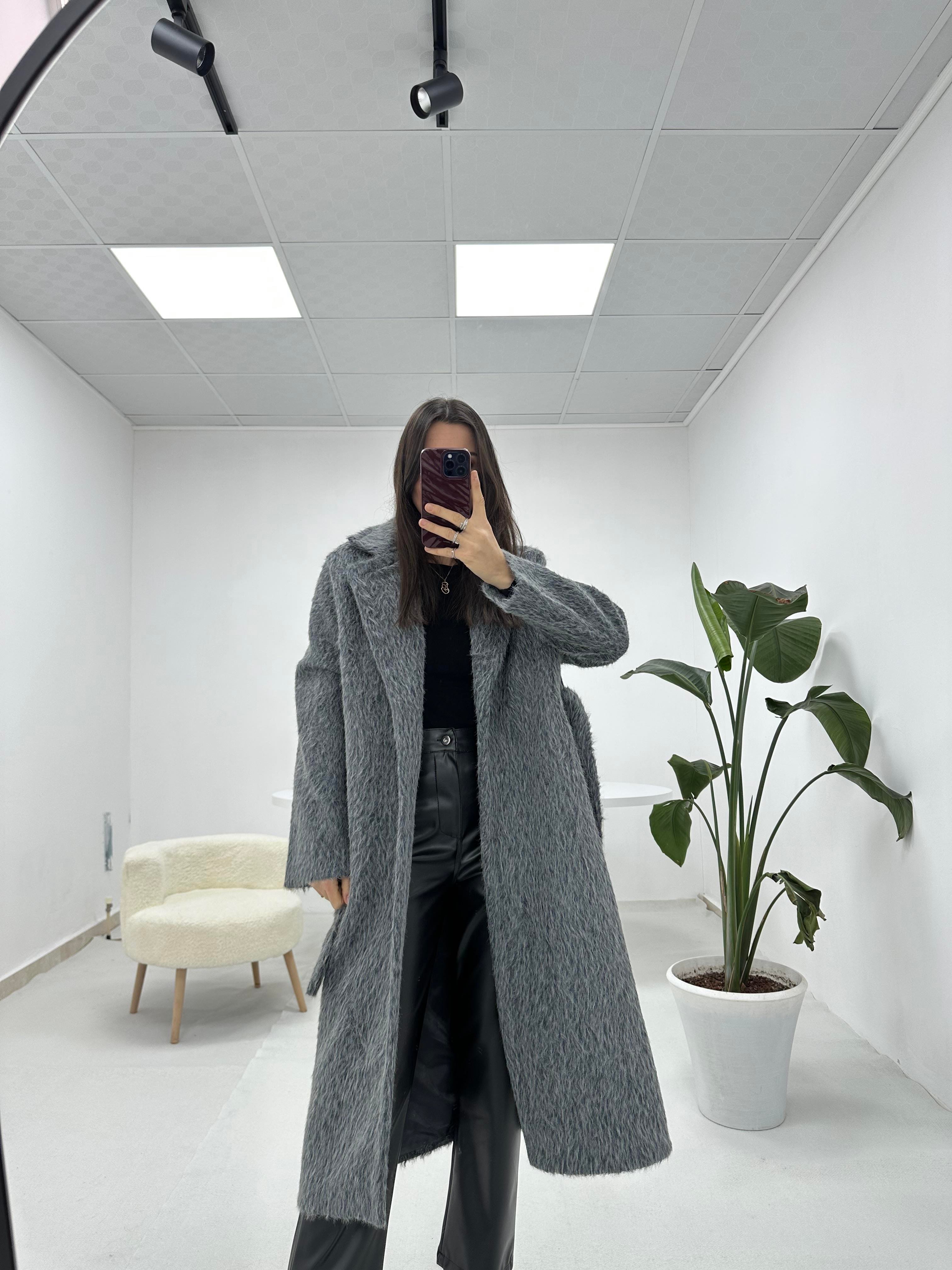 Oversize Antrasit Kürk Kaban