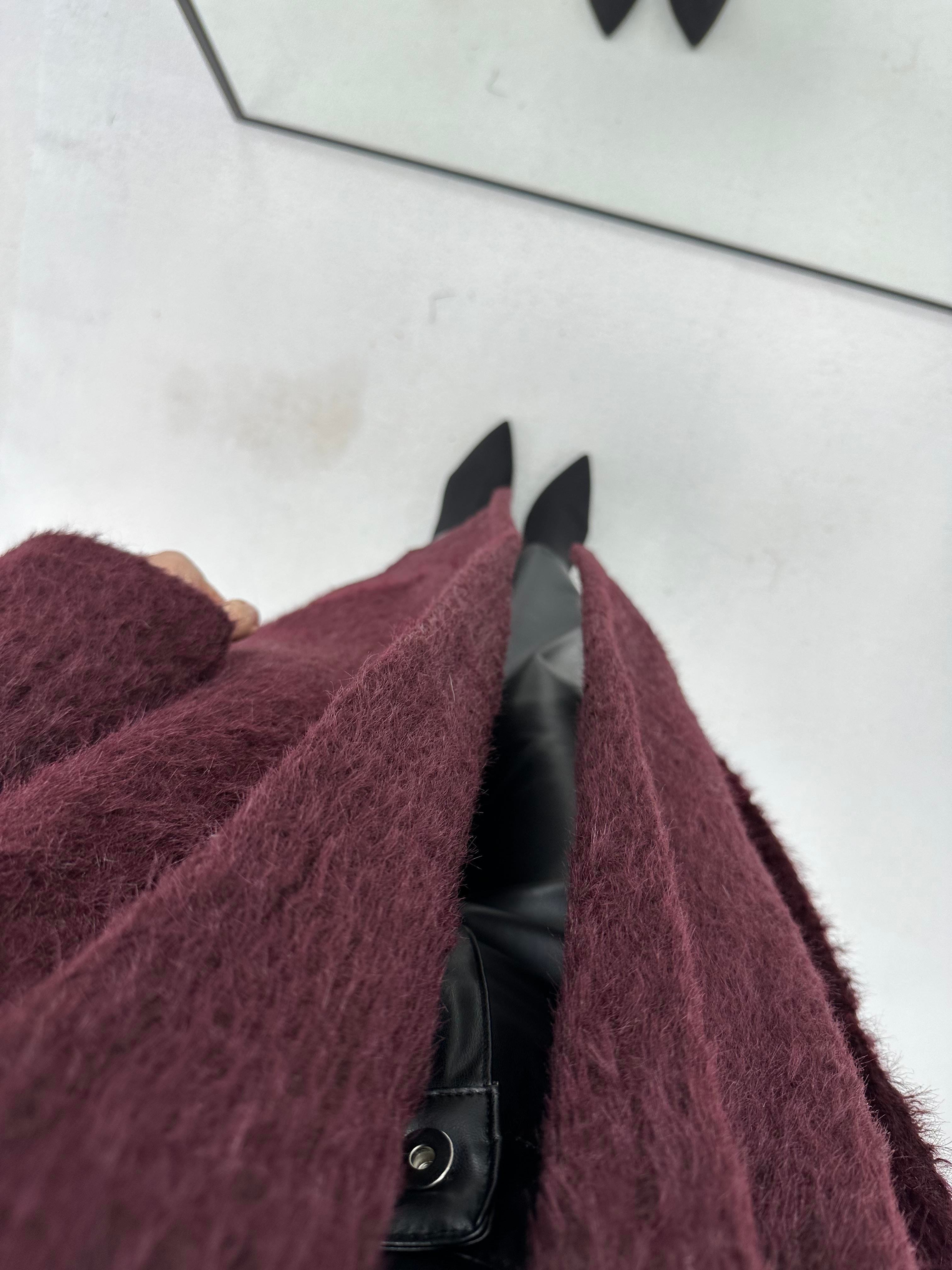 Oversize Bordo Kürk Kaban