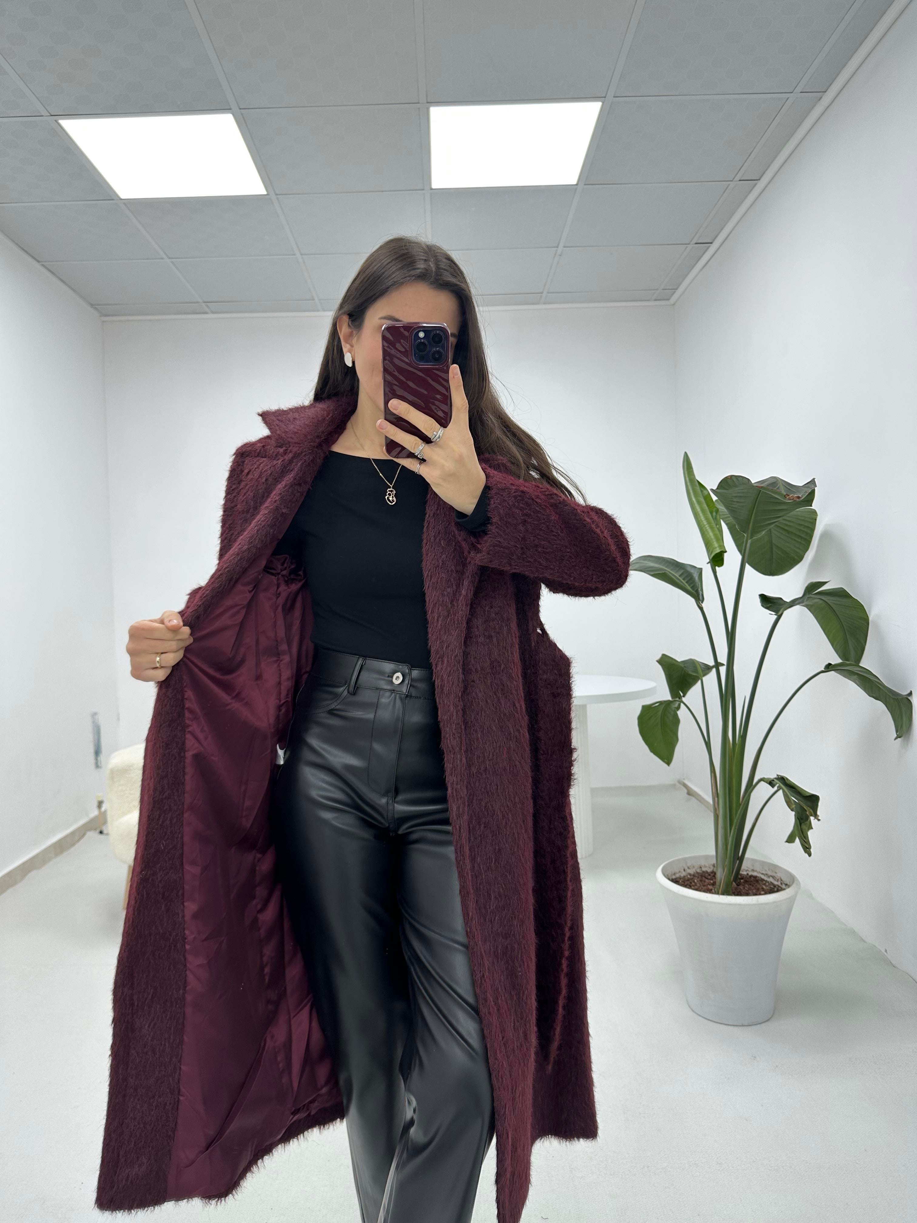 Oversize Bordo Kürk Kaban