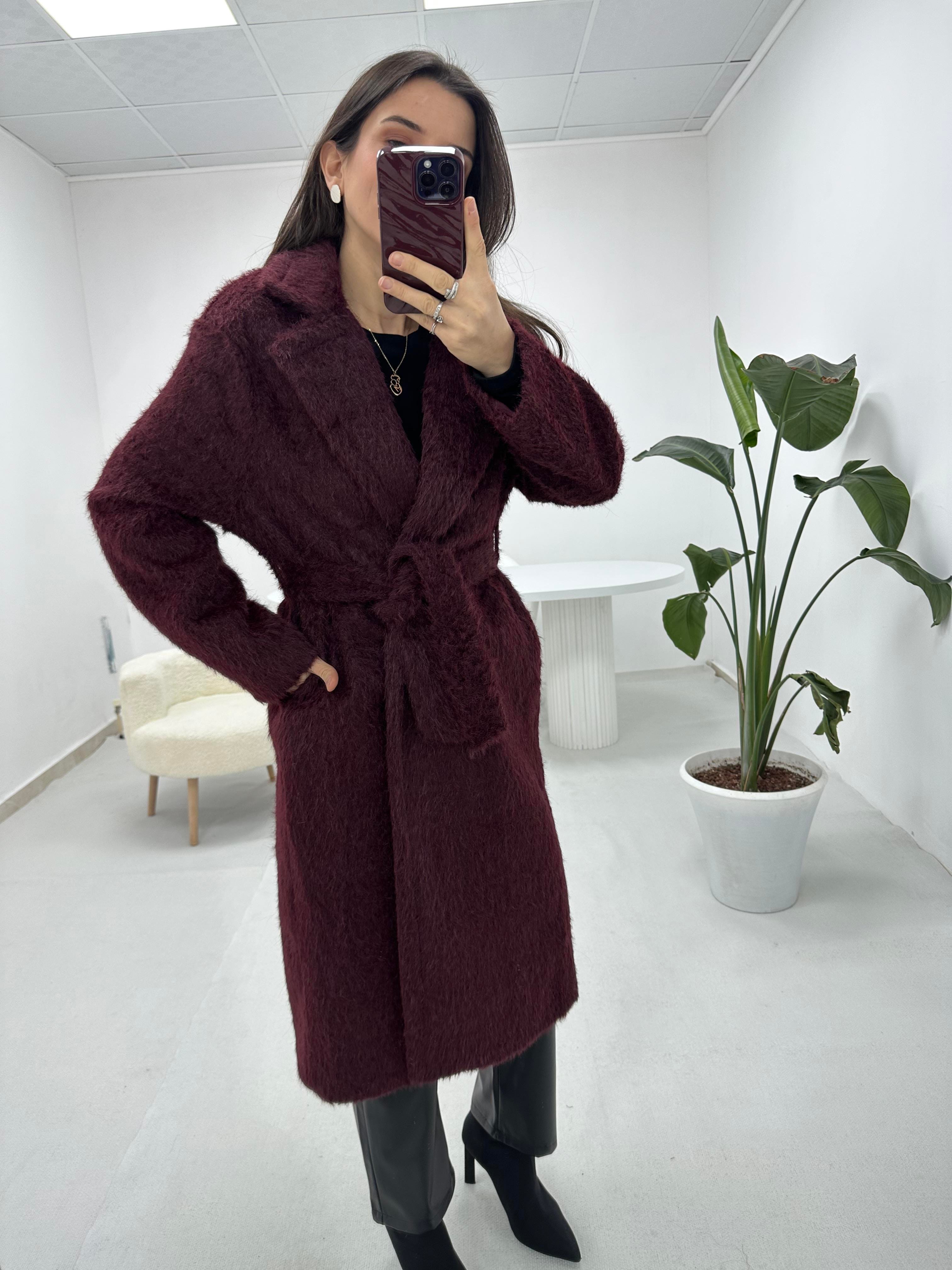 Oversize Bordo Kürk Kaban