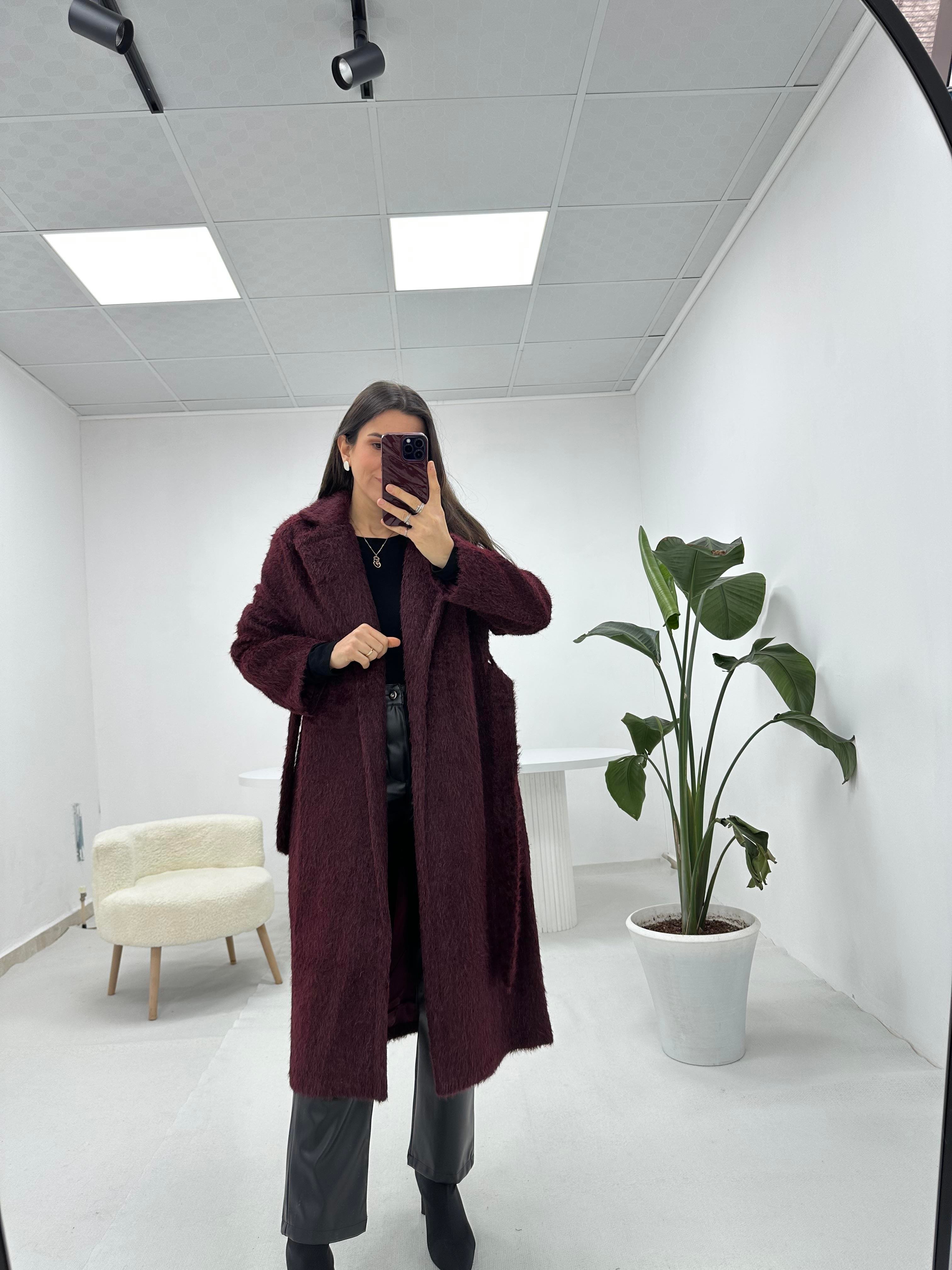 Oversize Bordo Kürk Kaban