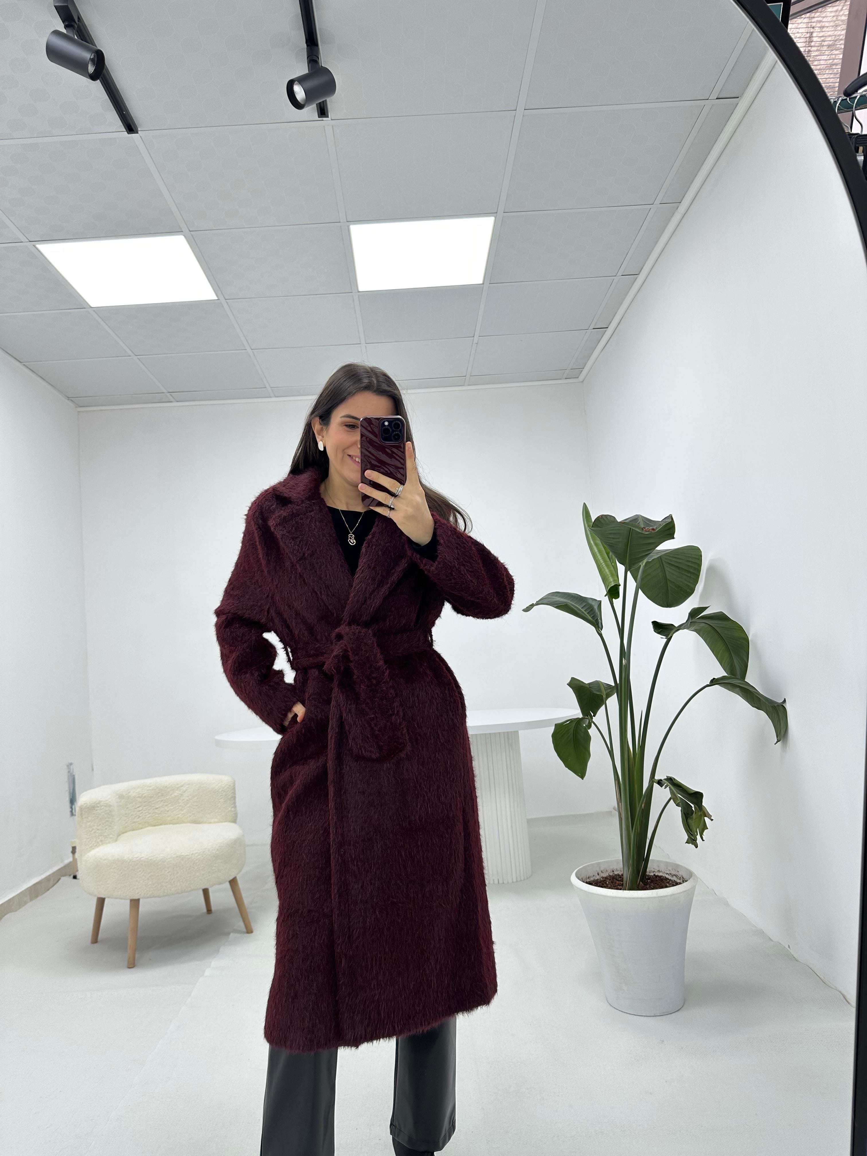 Oversize Bordo Kürk Kaban